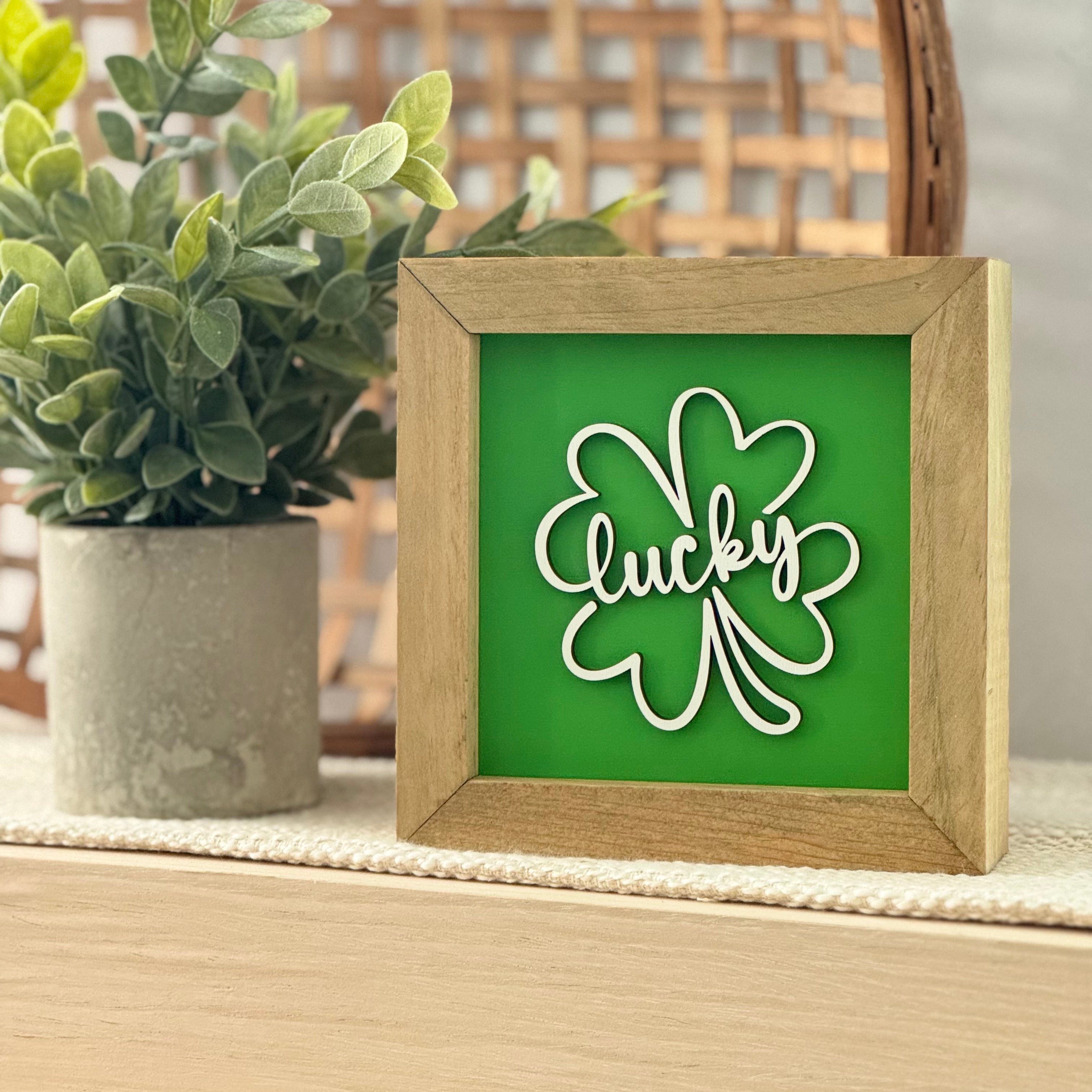 Lucky Shamrock Framed St. Patrick’s Day Wooden Sign