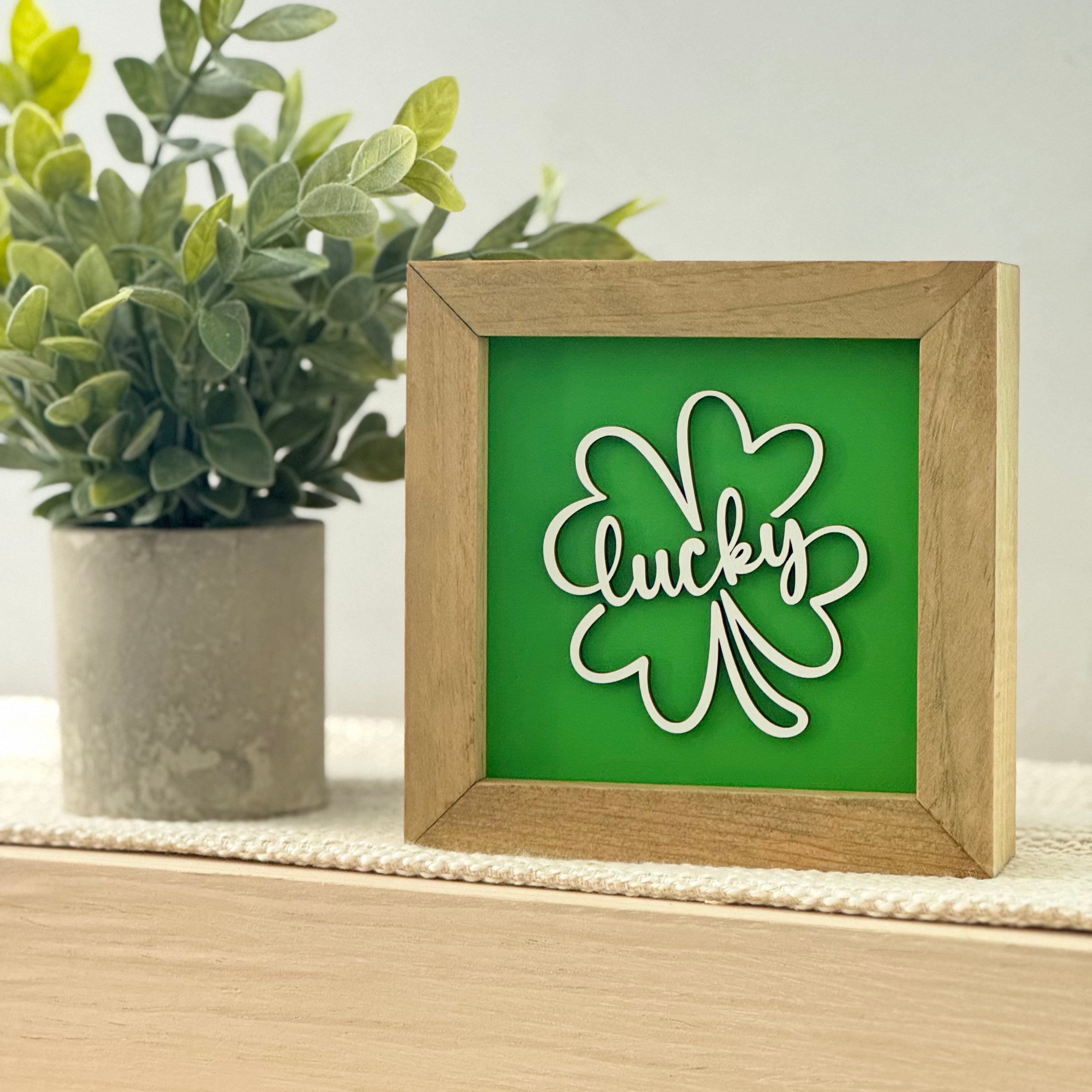 Lucky Shamrock Framed St. Patrick’s Day Wooden Sign