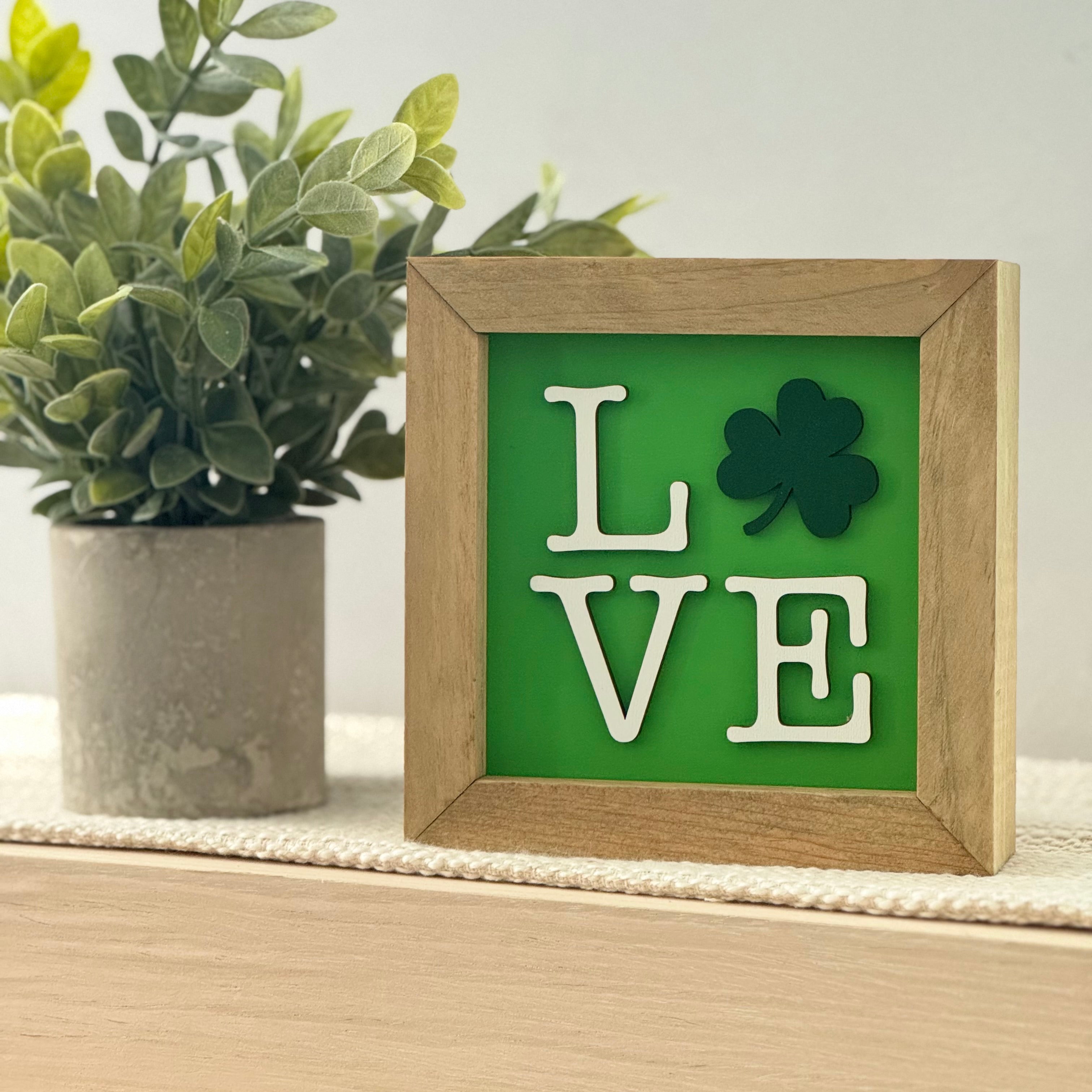 Love Shamrock Framed St. Patrick’s Day Wooden Sign