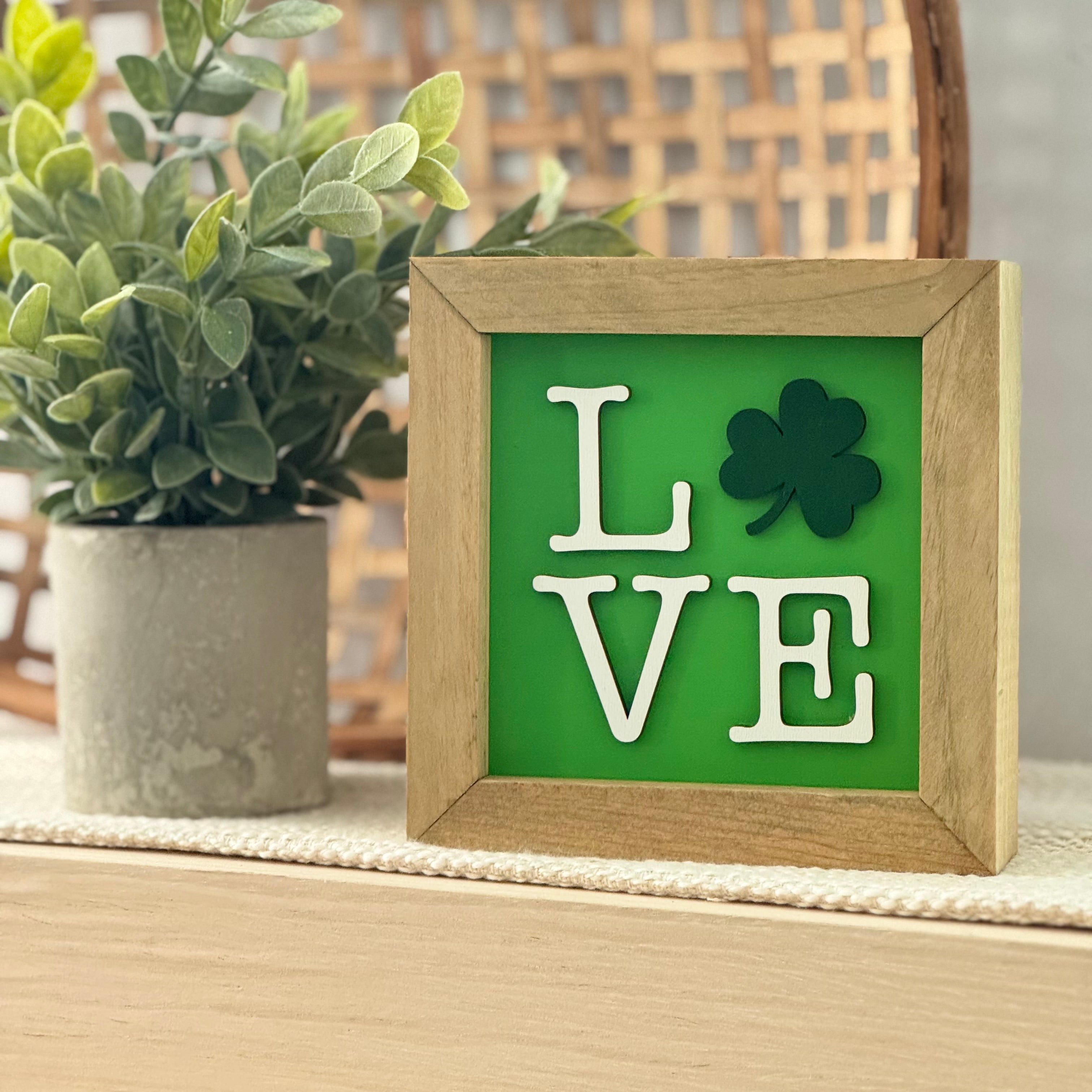 Love Shamrock Framed St. Patrick’s Day Wooden Sign