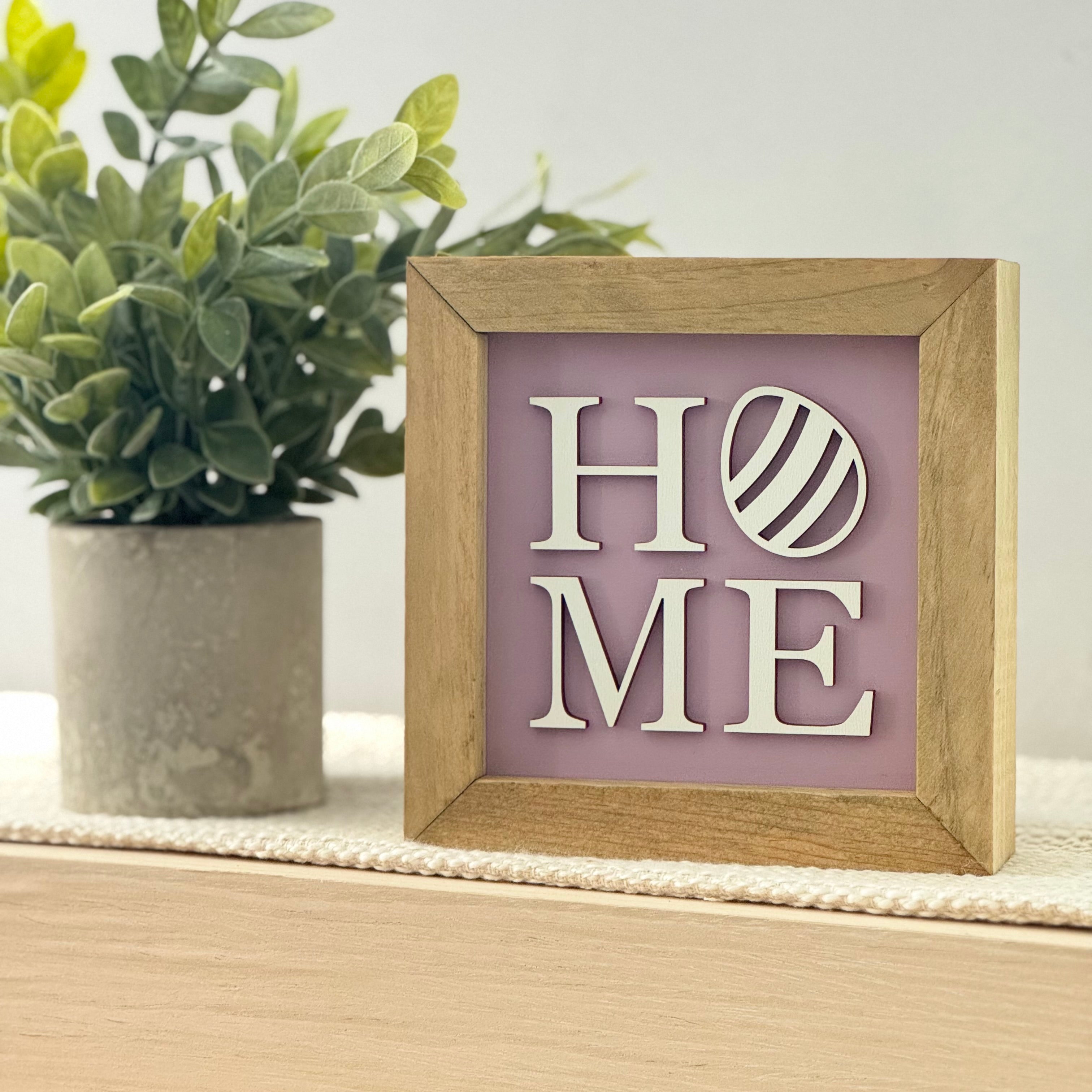 Home with Easter Egg Framed Pastel Easter Wooden Sign