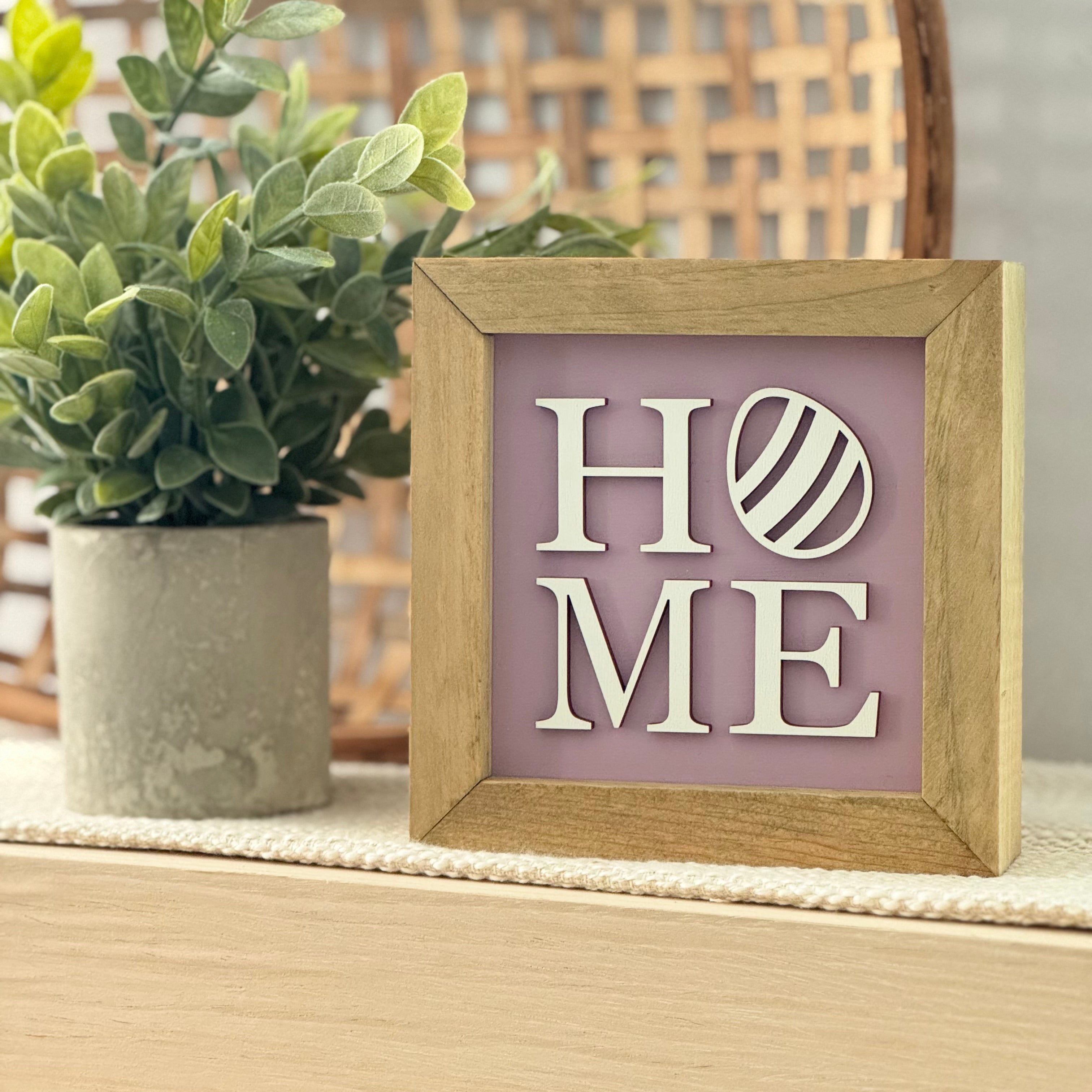 Home with Easter Egg Framed Pastel Easter Wooden Sign