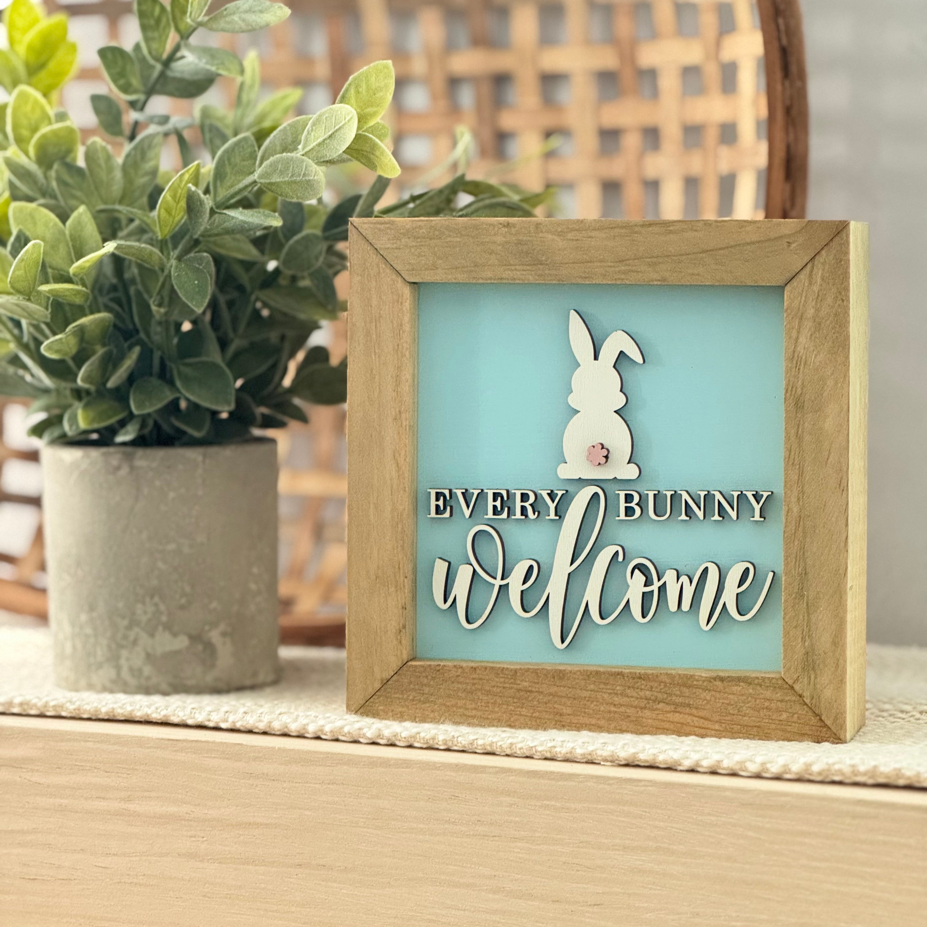 Welcome Every Bunny Framed Pastel Easter Wooden Sign