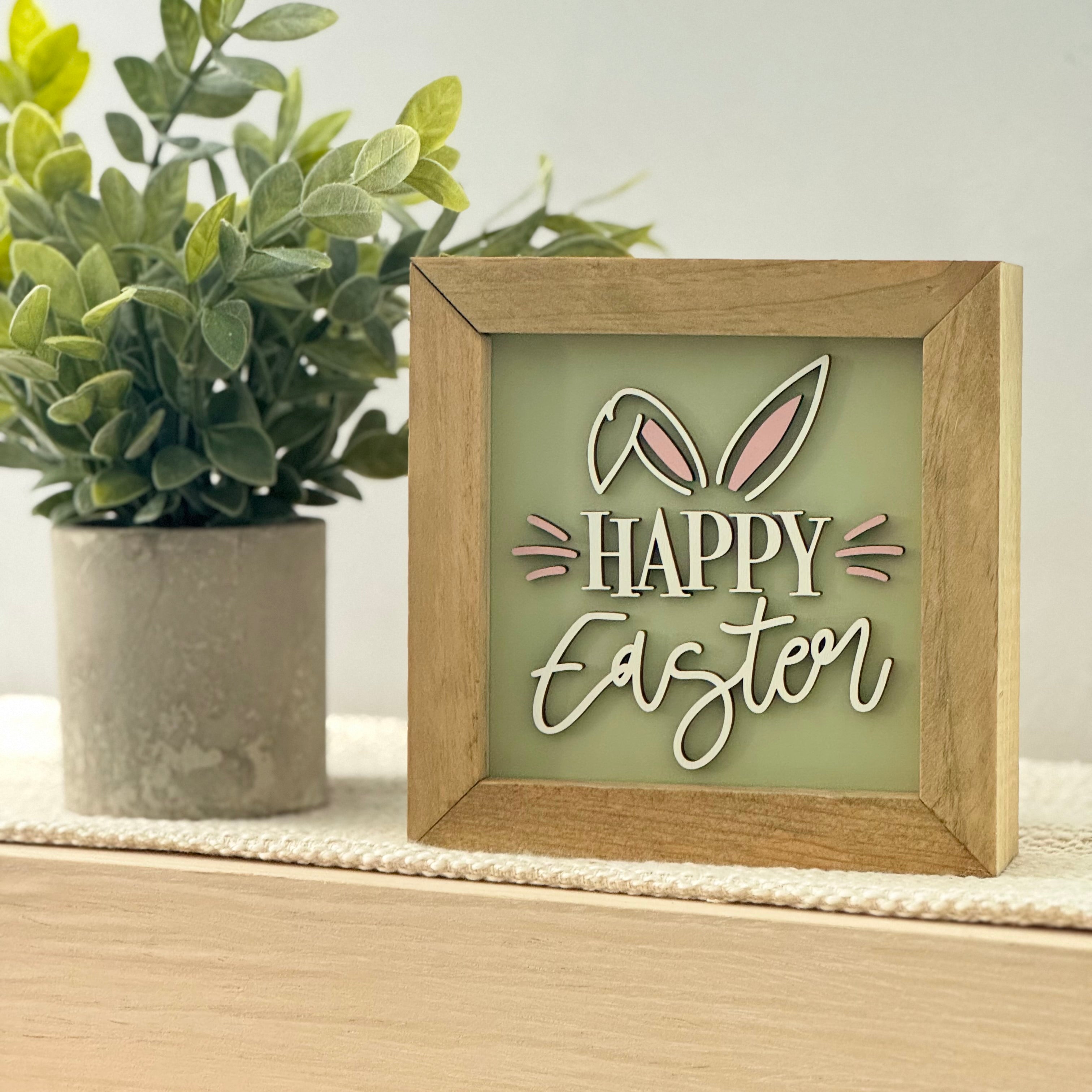 Happy Easter Framed Pastel Easter Wooden Sign