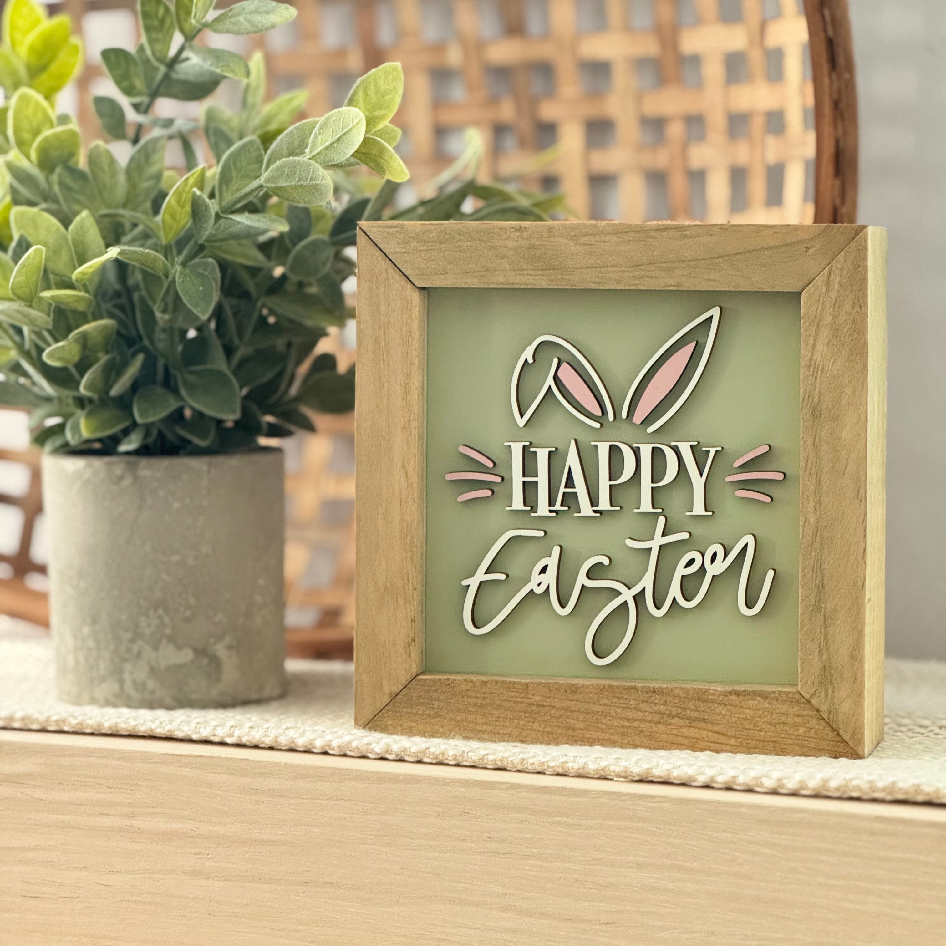 Happy Easter Framed Pastel Easter Wooden Sign