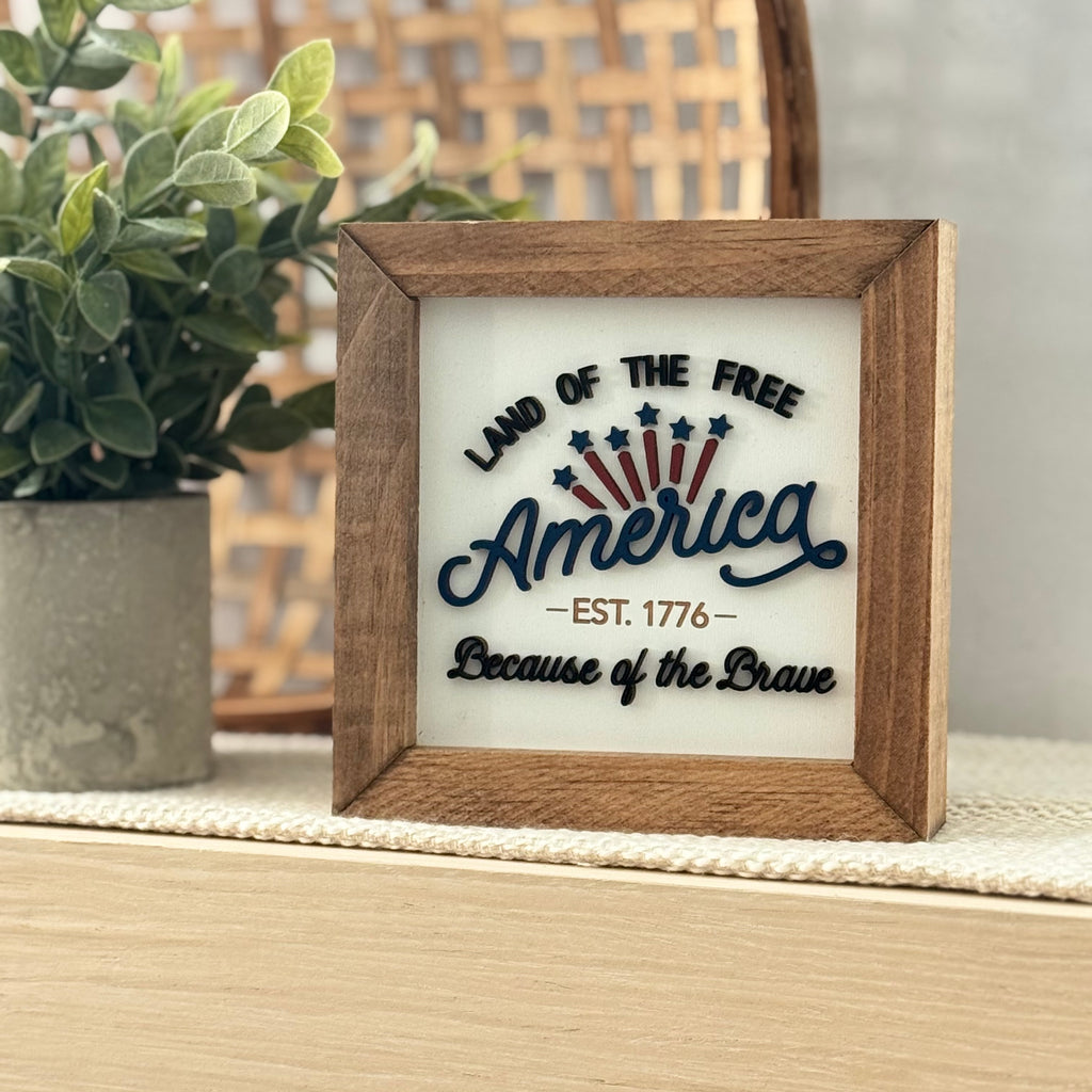America Est. 1776 Framed 4th of July Wooden Sign