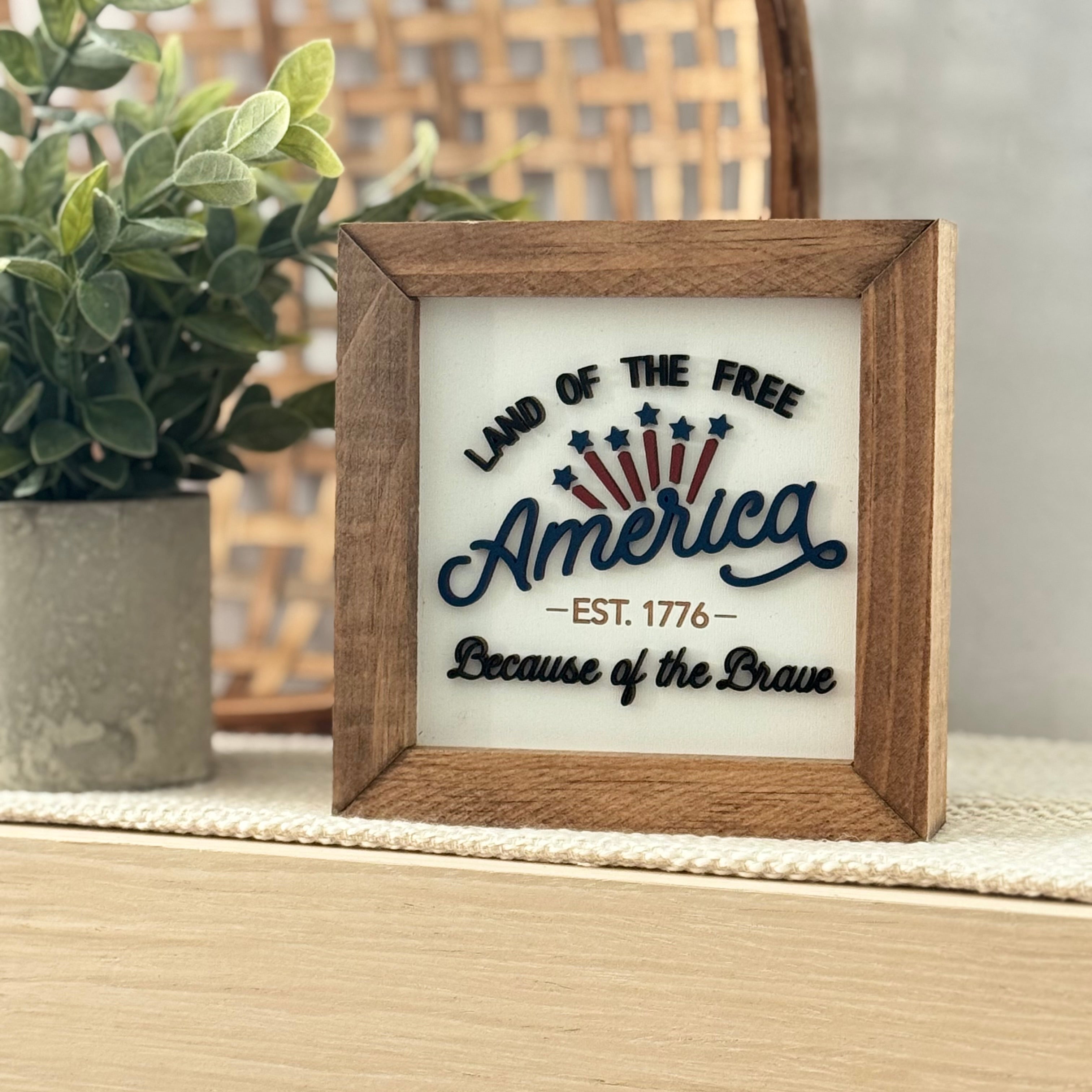 America Est. 1776 Framed 4th of July Wooden Sign
