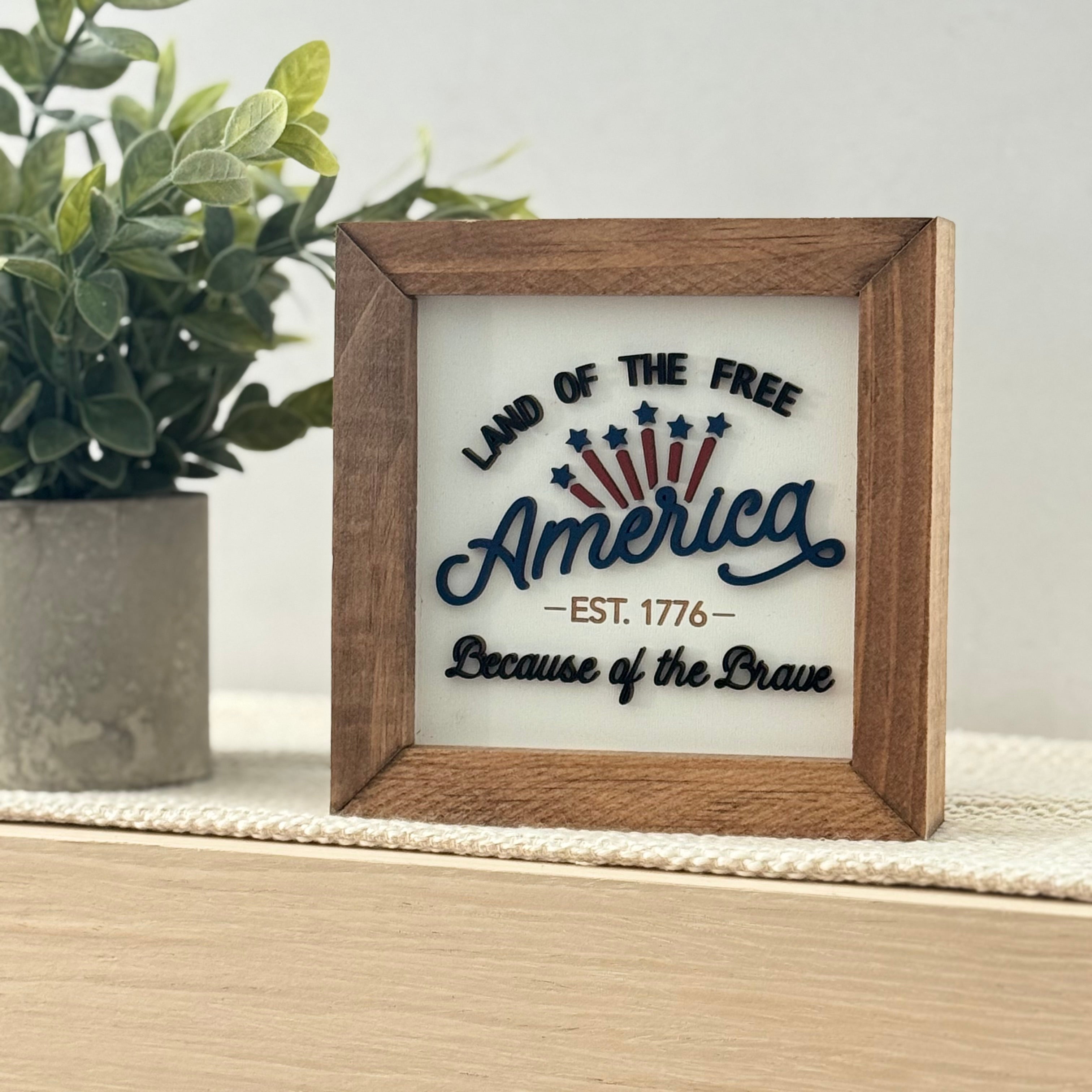 America Est. 1776 Framed 4th of July Wooden Sign