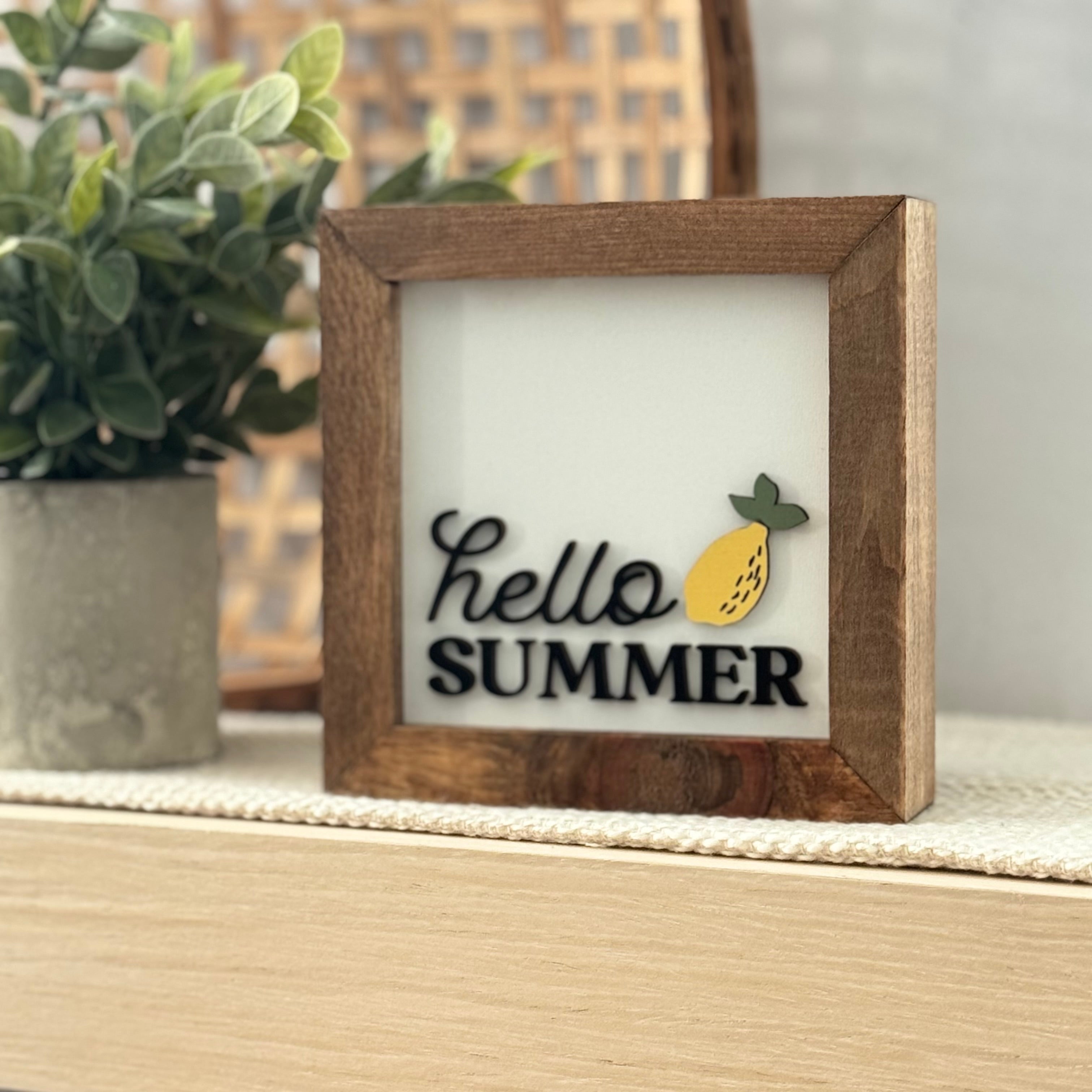 Hello Summer Wooden Framed Lemon Sign