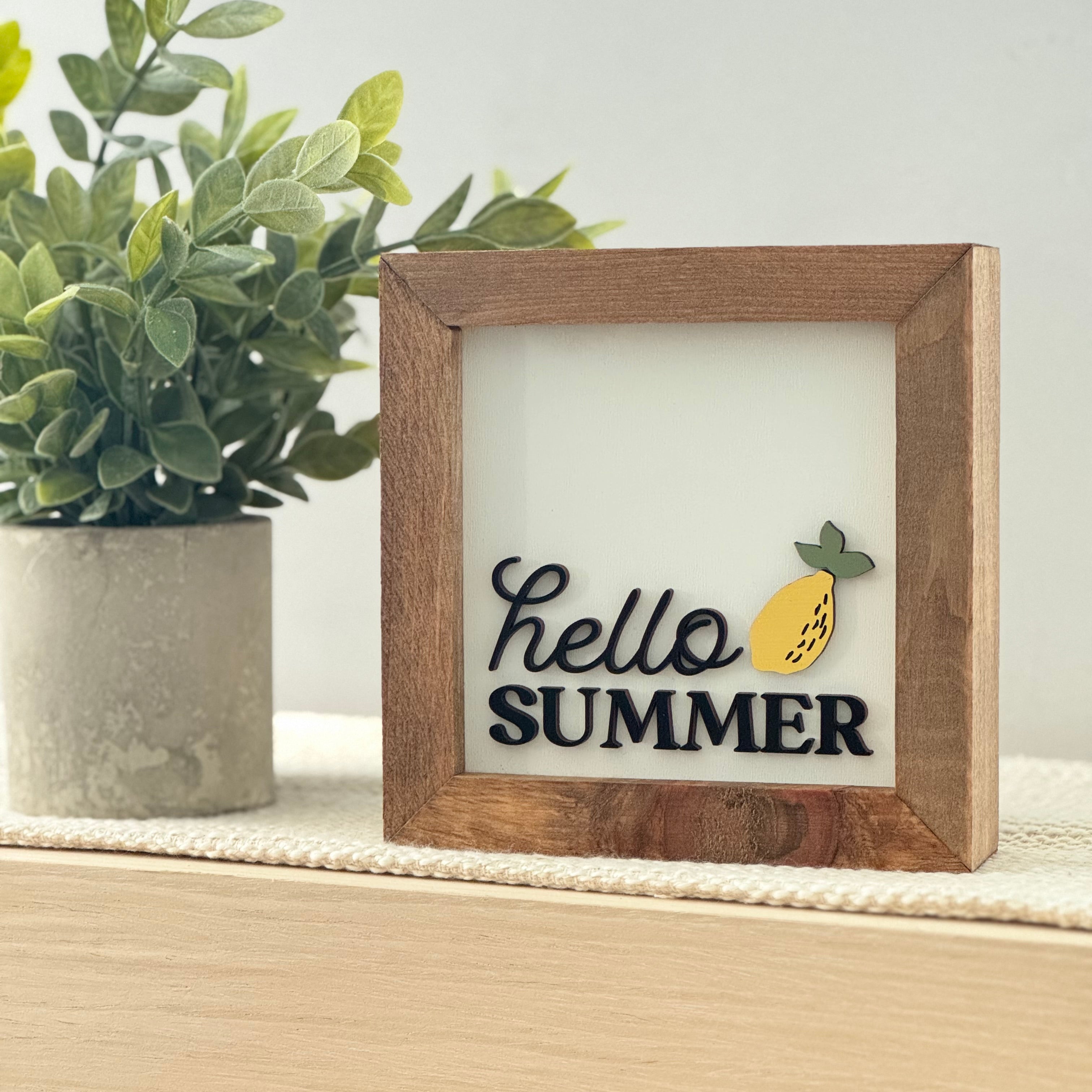 Hello Summer Wooden Framed Lemon Sign