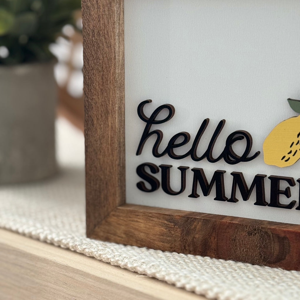Hello Summer Wooden Framed Lemon Sign