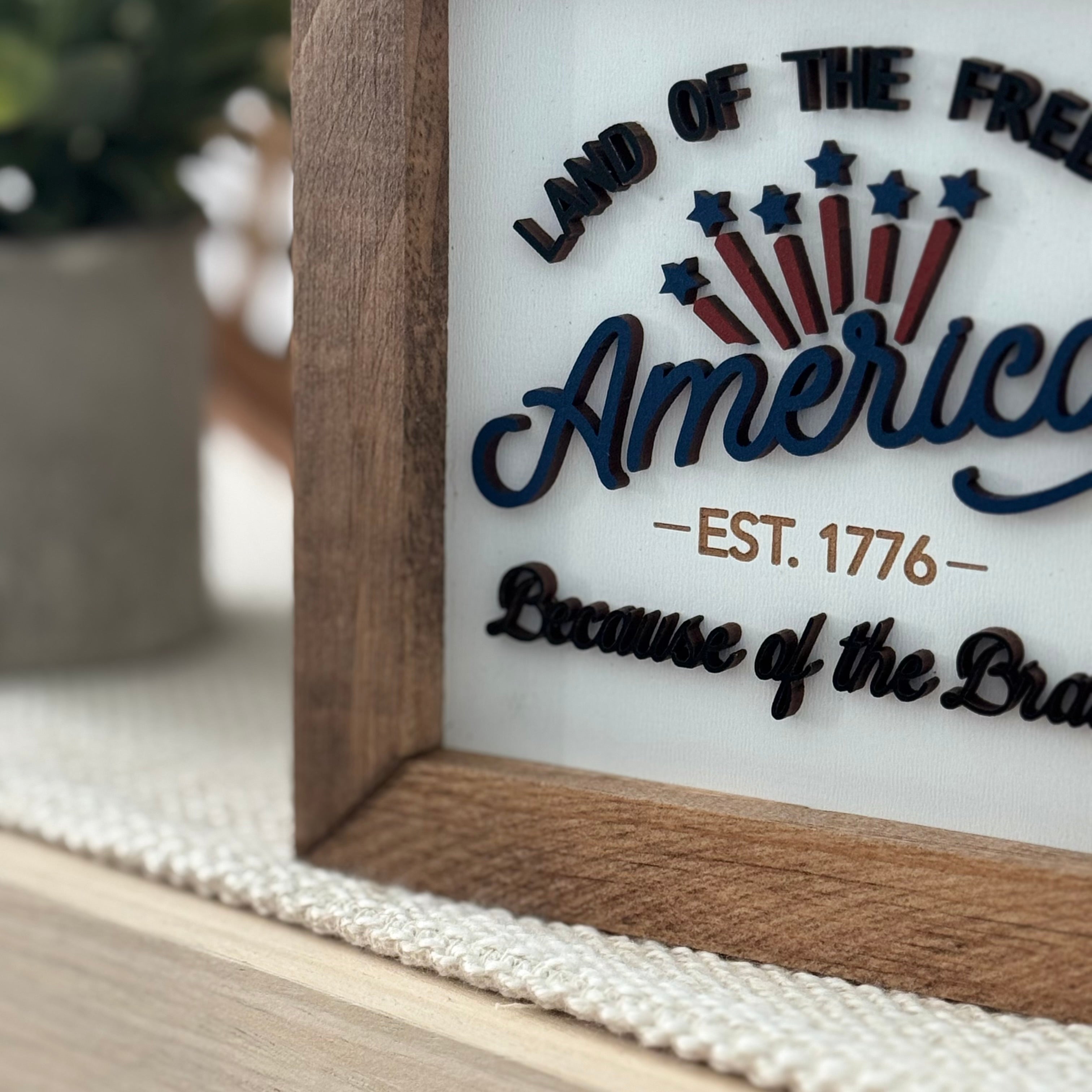 America Est. 1776 Framed 4th of July Wooden Sign