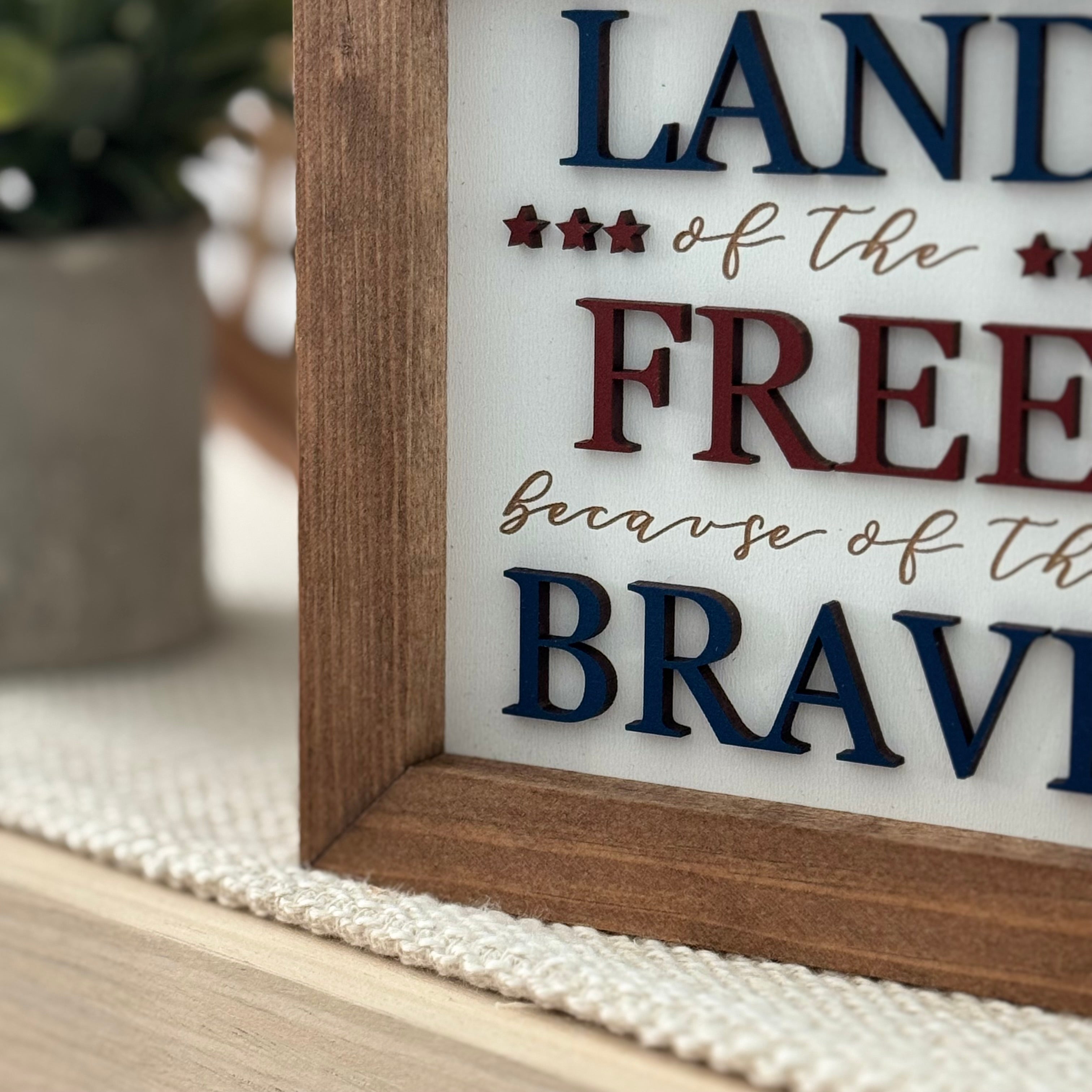 Land of the Free Framed 4th of July Wooden Sign