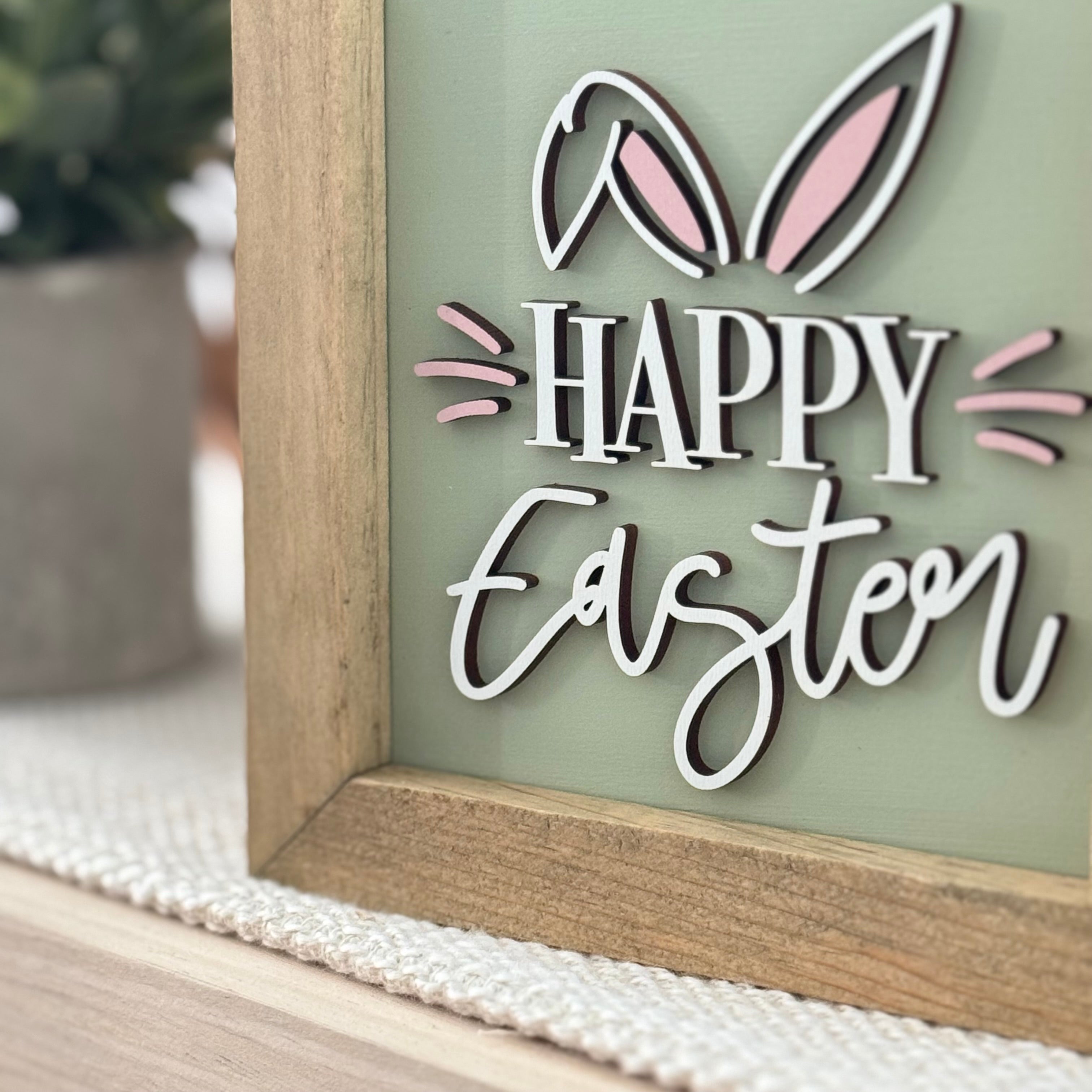 Happy Easter Framed Pastel Easter Wooden Sign