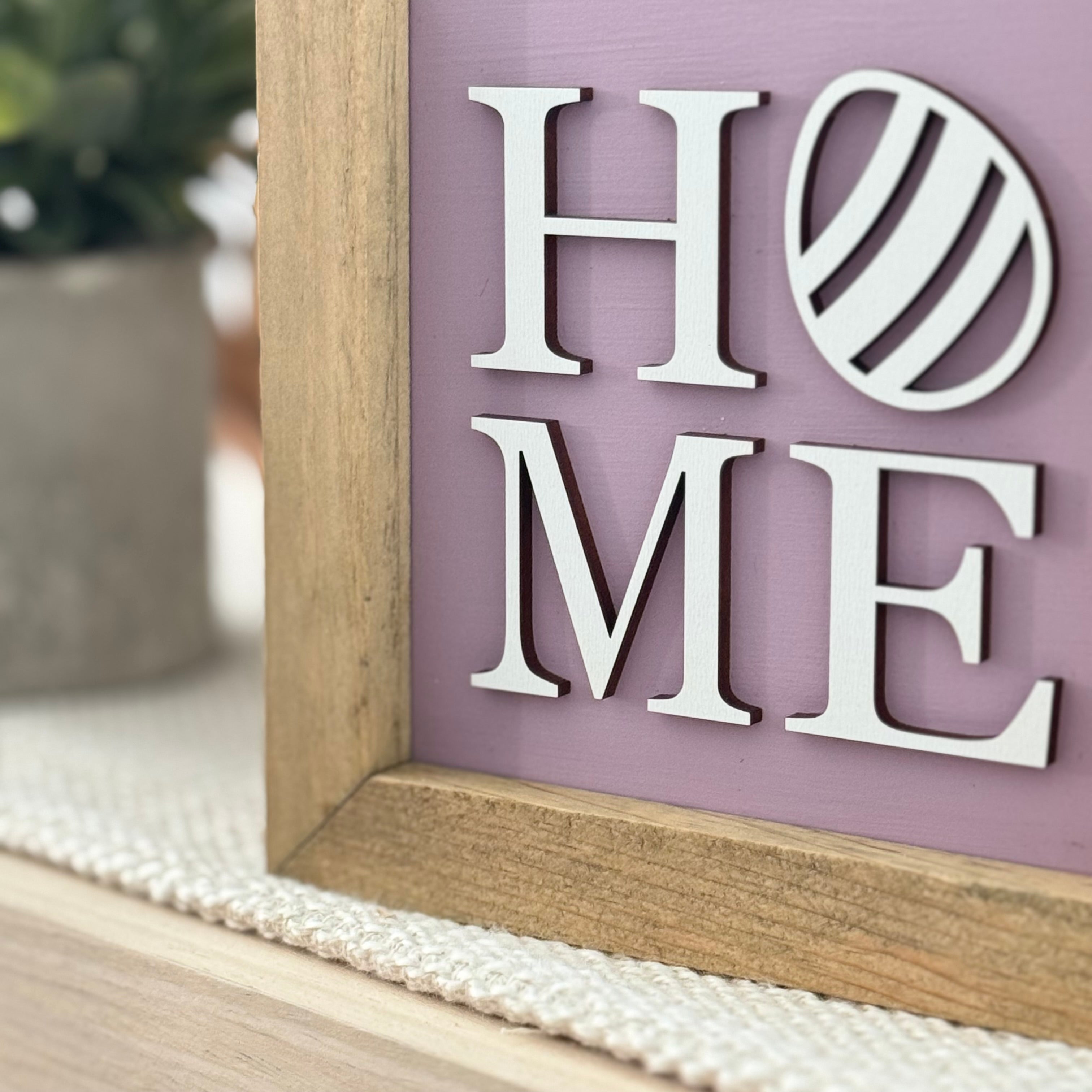 Home with Easter Egg Framed Pastel Easter Wooden Sign