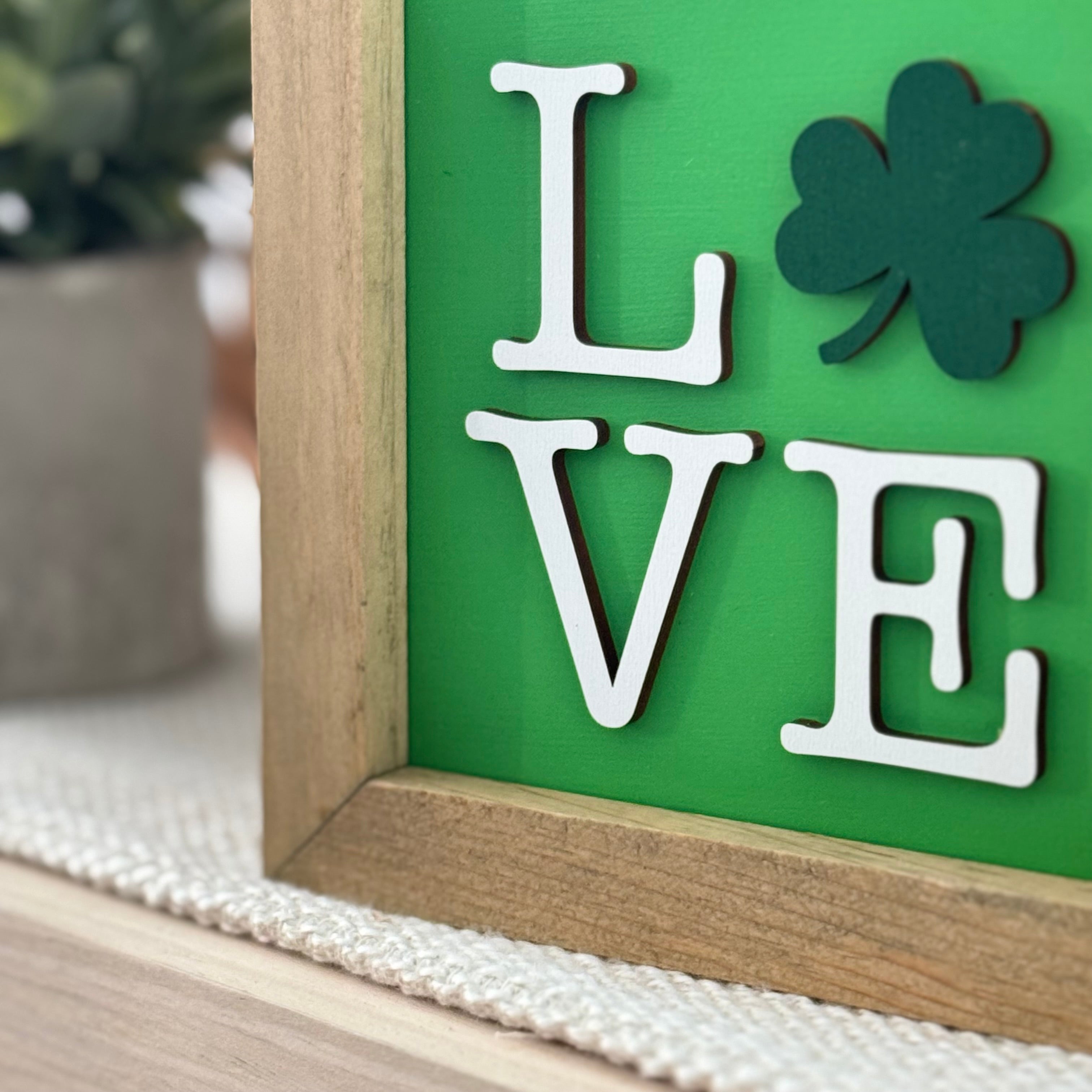 Love Shamrock Framed St. Patrick’s Day Wooden Sign