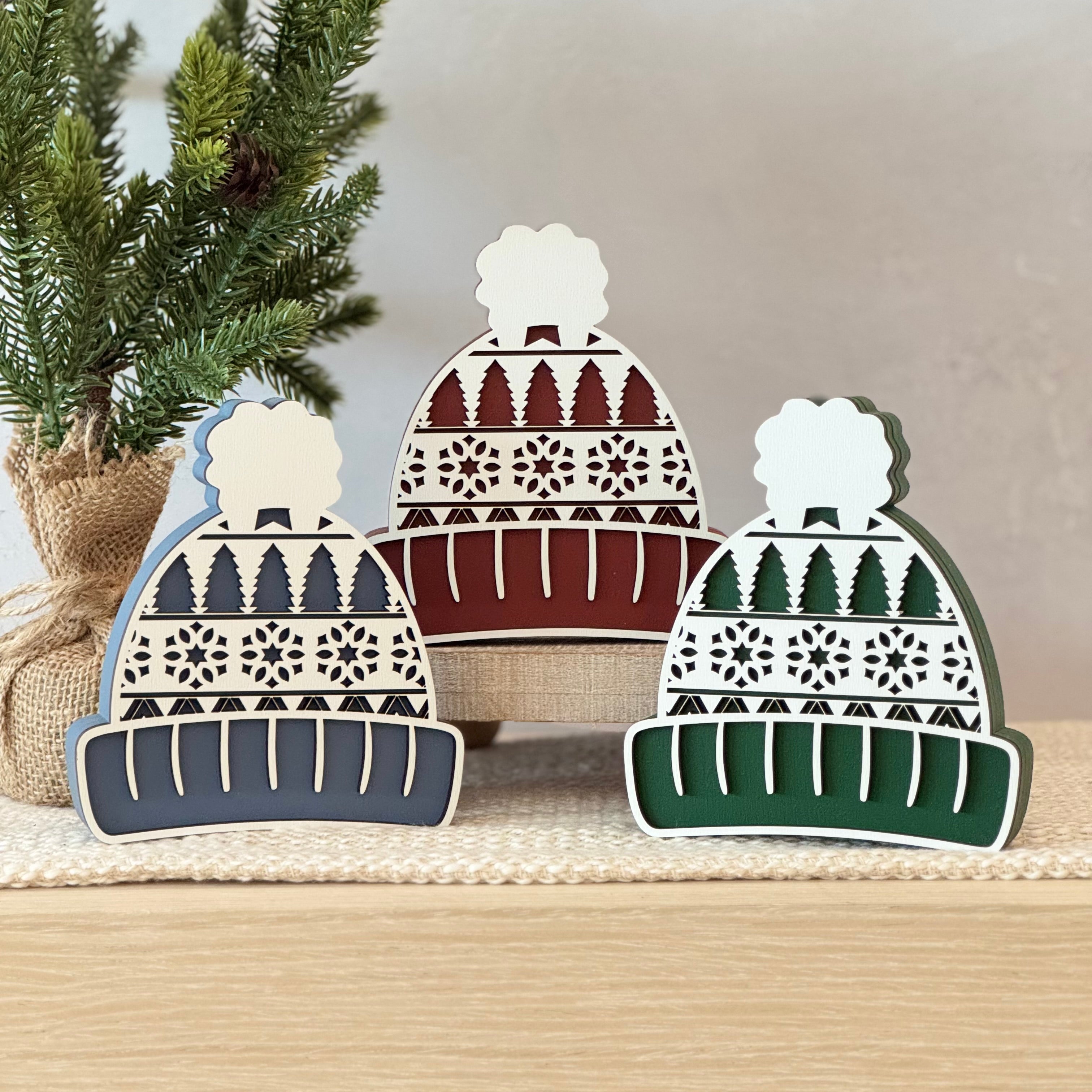 Winter Hat Chunky Wood Shelf Sitter