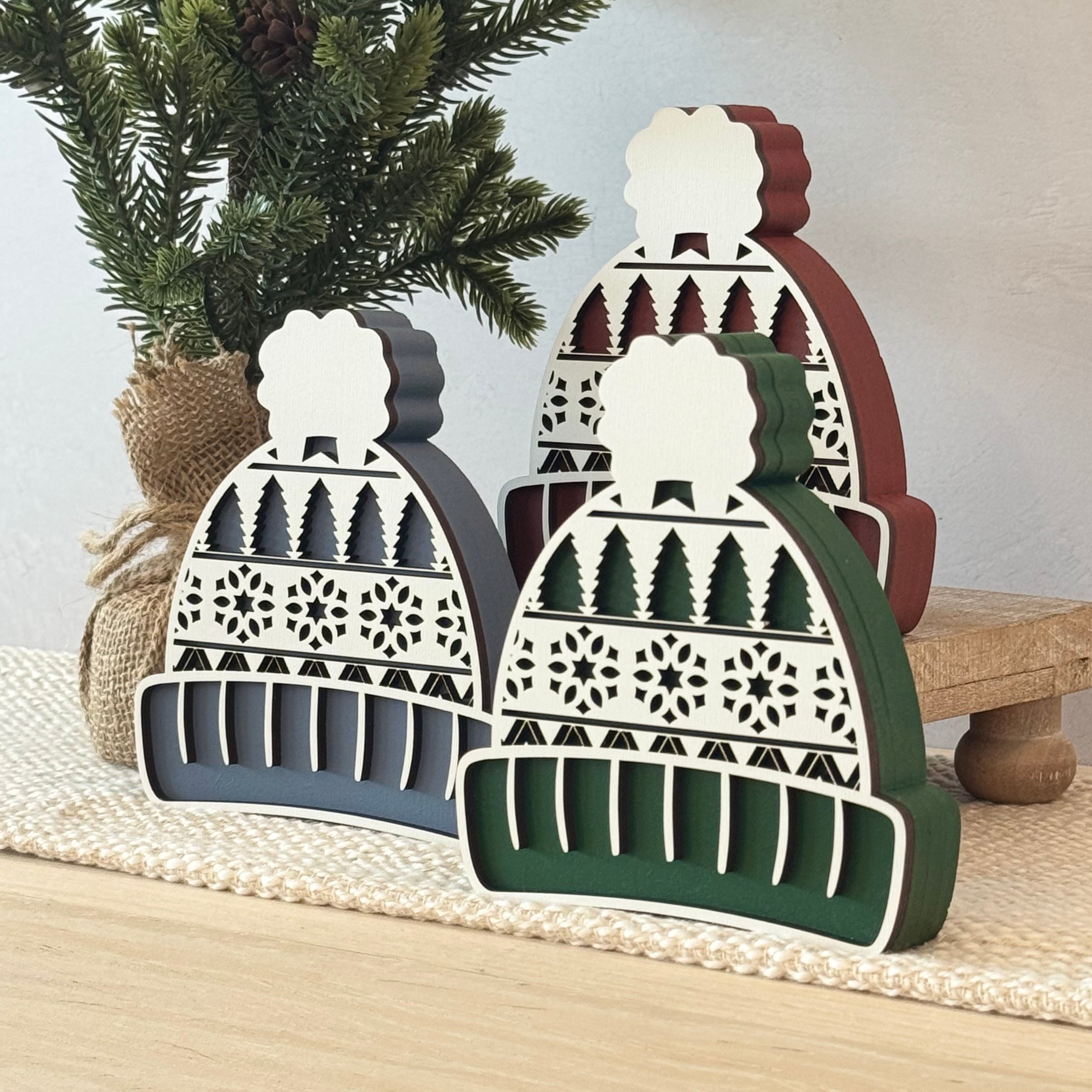 Winter Hat Chunky Wood Shelf Sitter