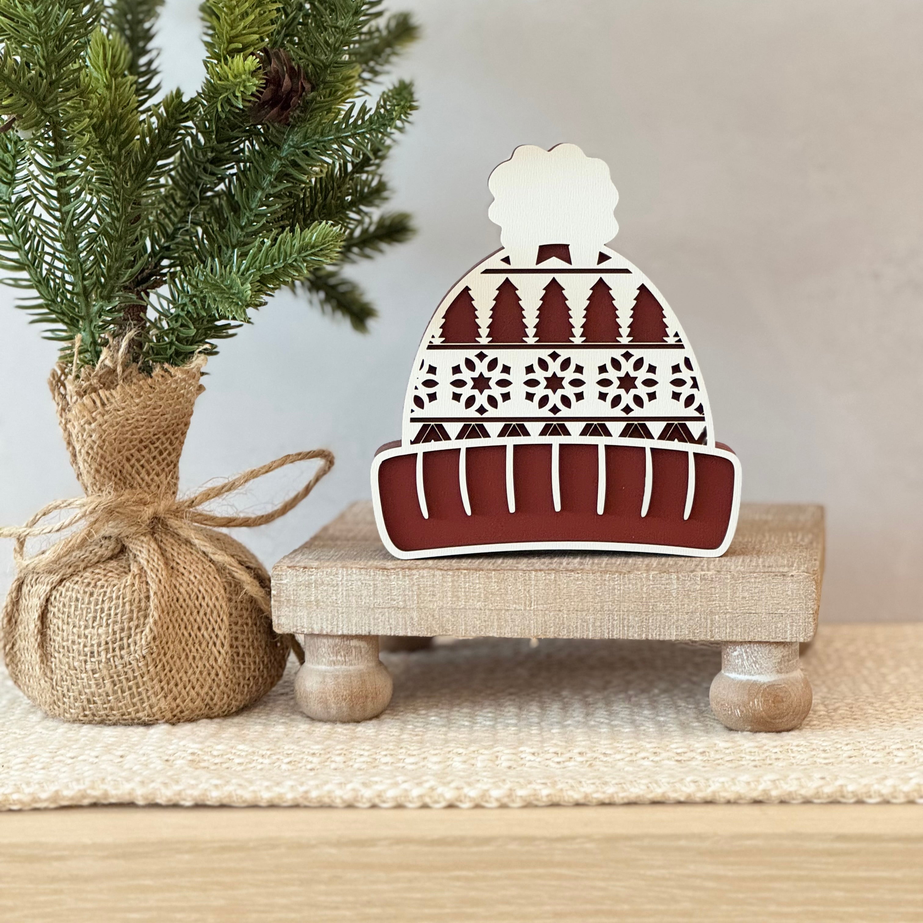 Winter Hat Chunky Wood Shelf Sitter
