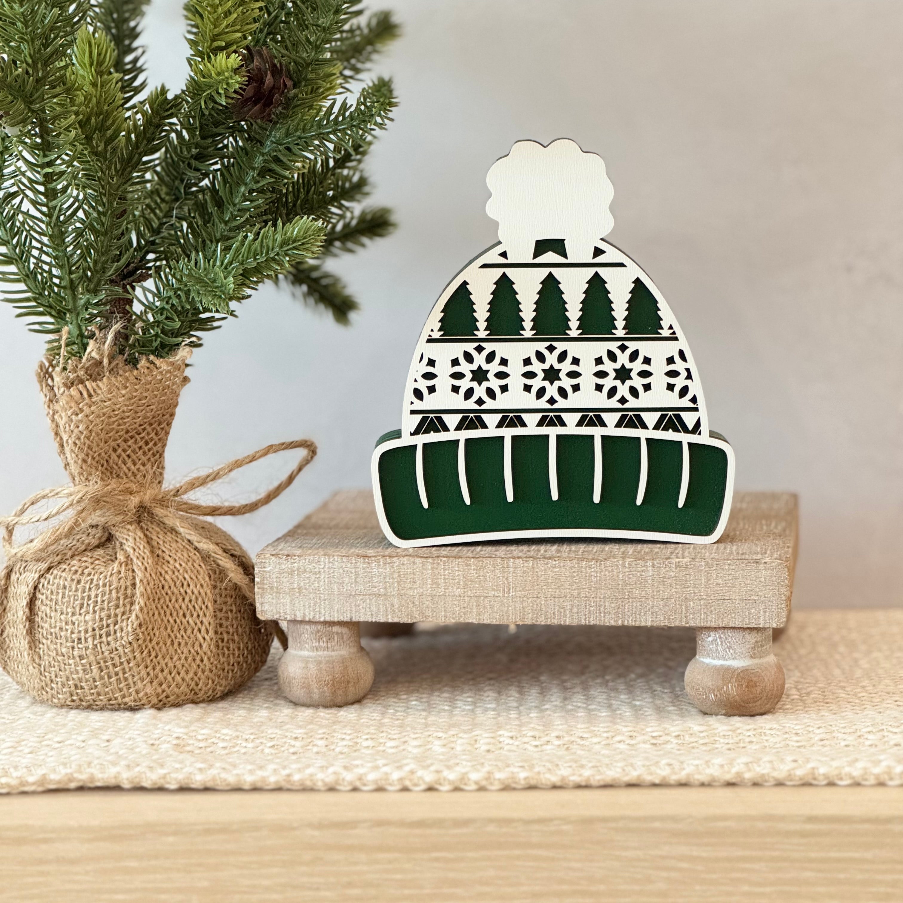 Winter Hat Chunky Wood Shelf Sitter