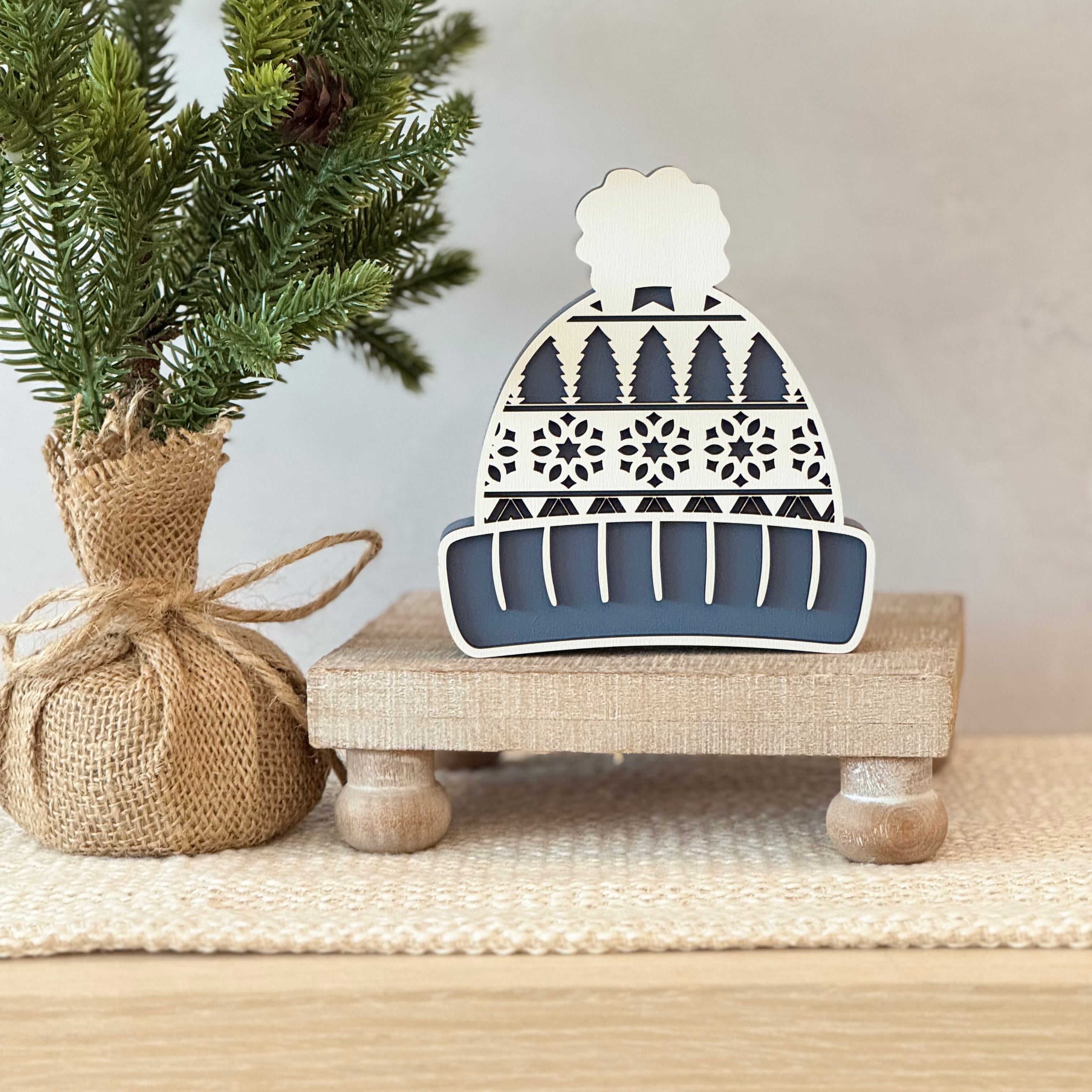 Winter Hat Chunky Wood Shelf Sitter