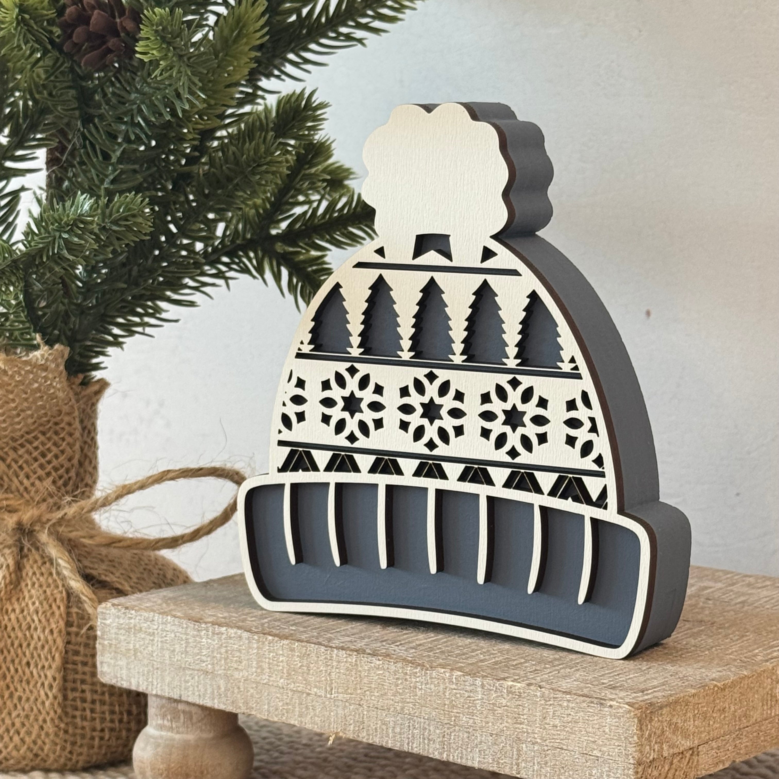Winter Hat Chunky Wood Shelf Sitter