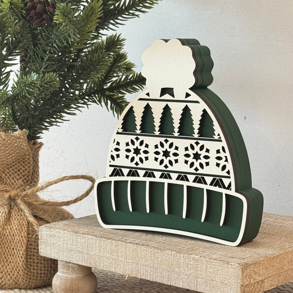 Winter Hat Chunky Wood Shelf Sitter