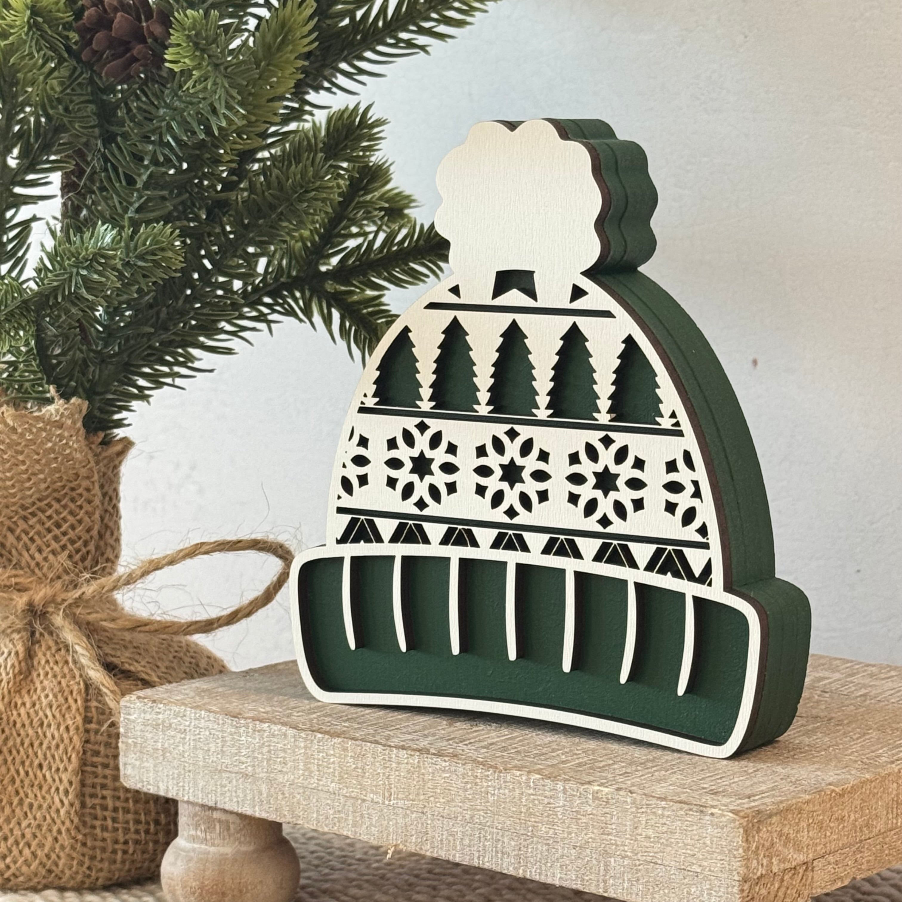 Winter Hat Chunky Wood Shelf Sitter
