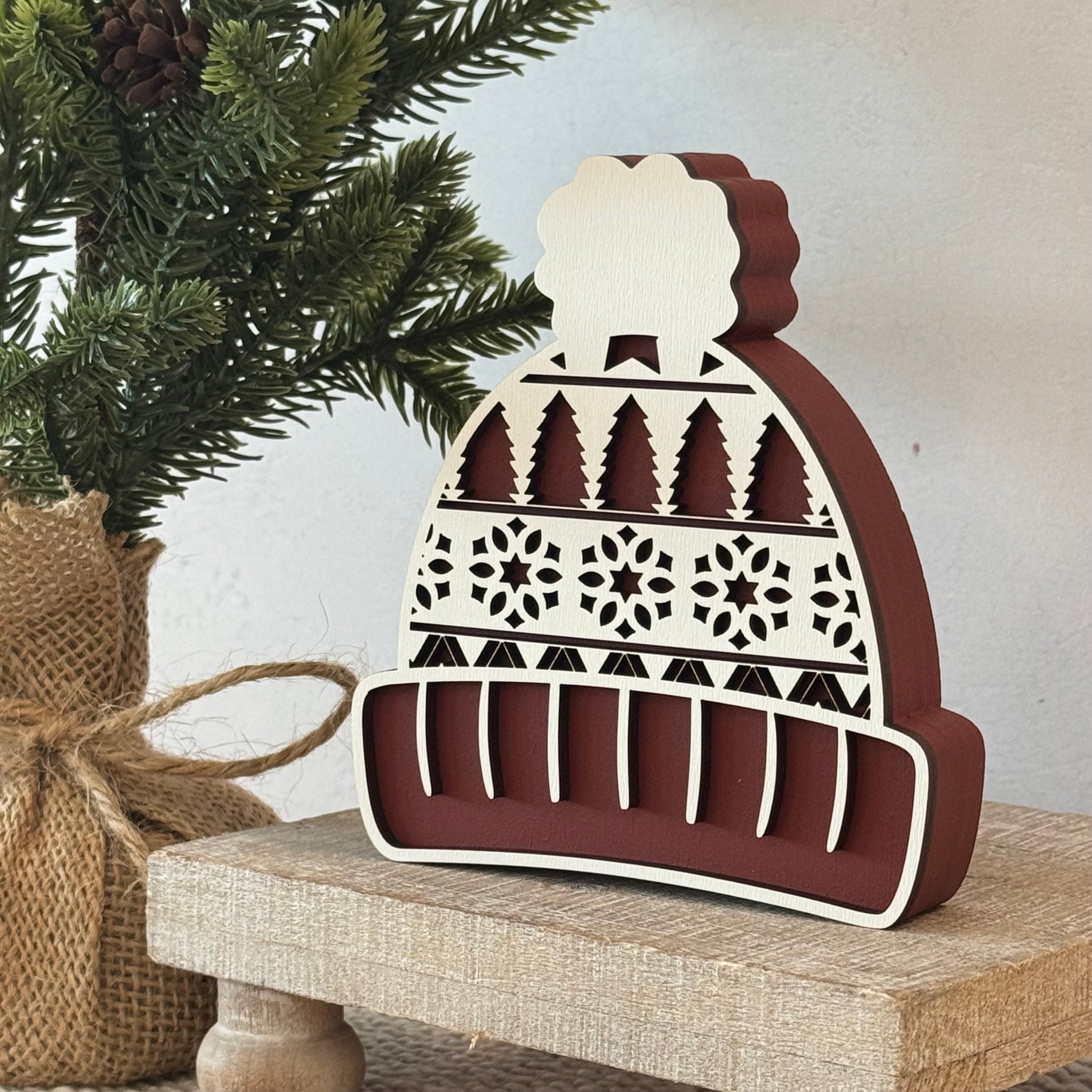 Winter Hat Chunky Wood Shelf Sitter