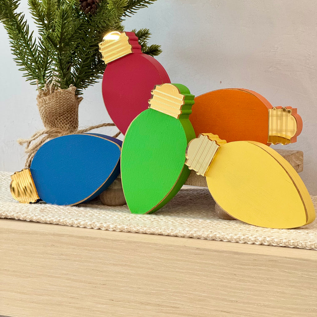 Christmas Bulb Chunky Wood Shelf Sitter