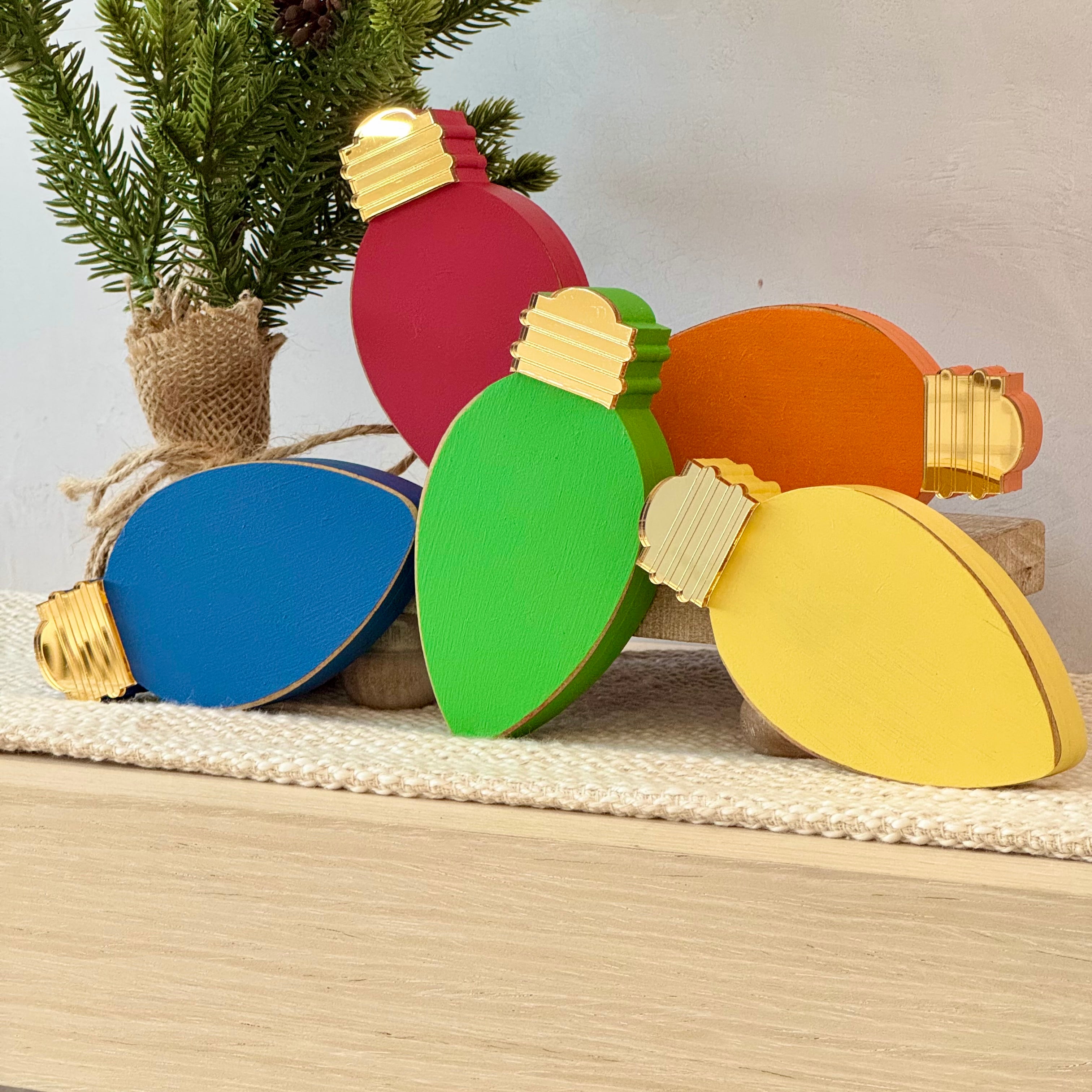 Christmas Bulb Chunky Wood Shelf Sitter