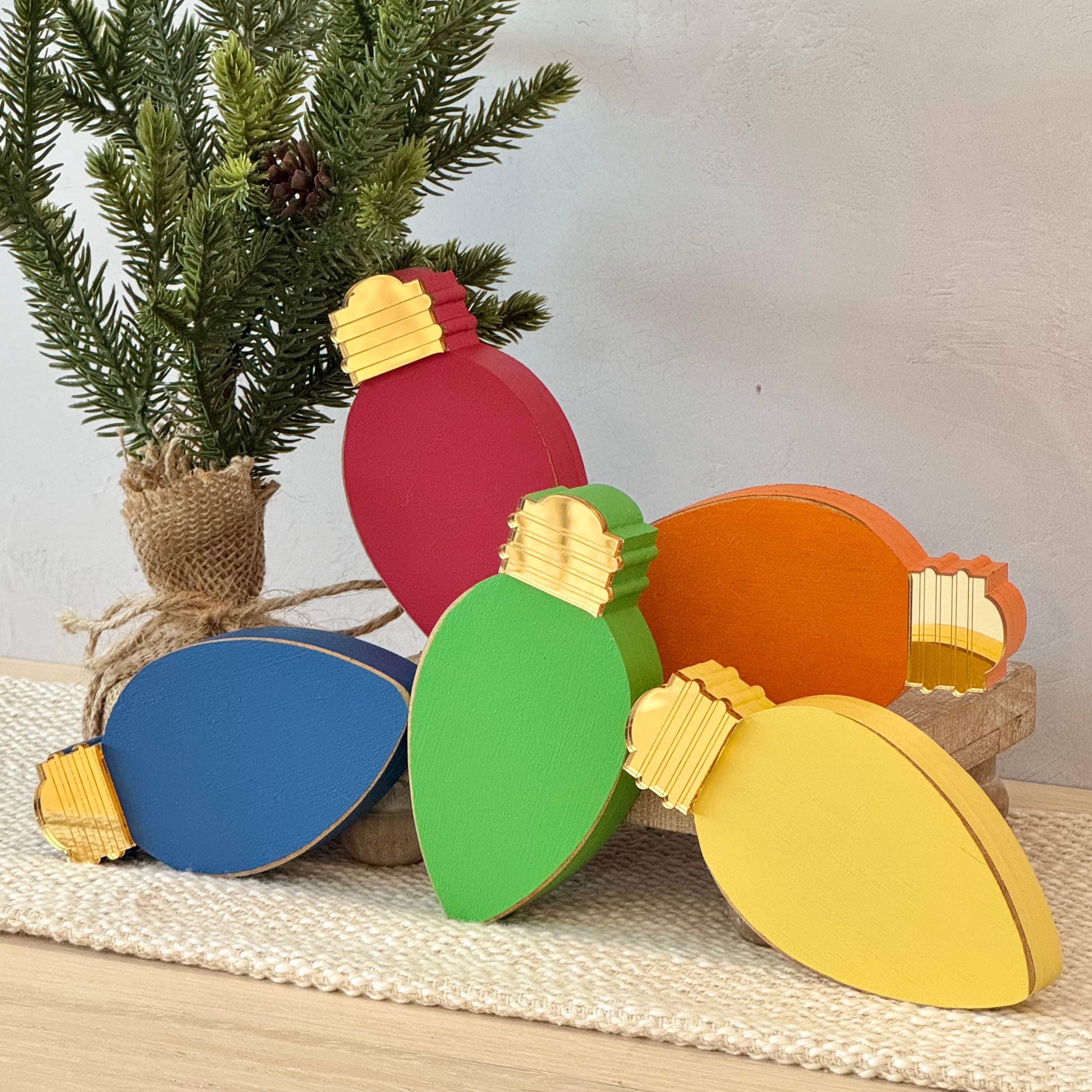 Christmas Bulb Chunky Wood Shelf Sitter