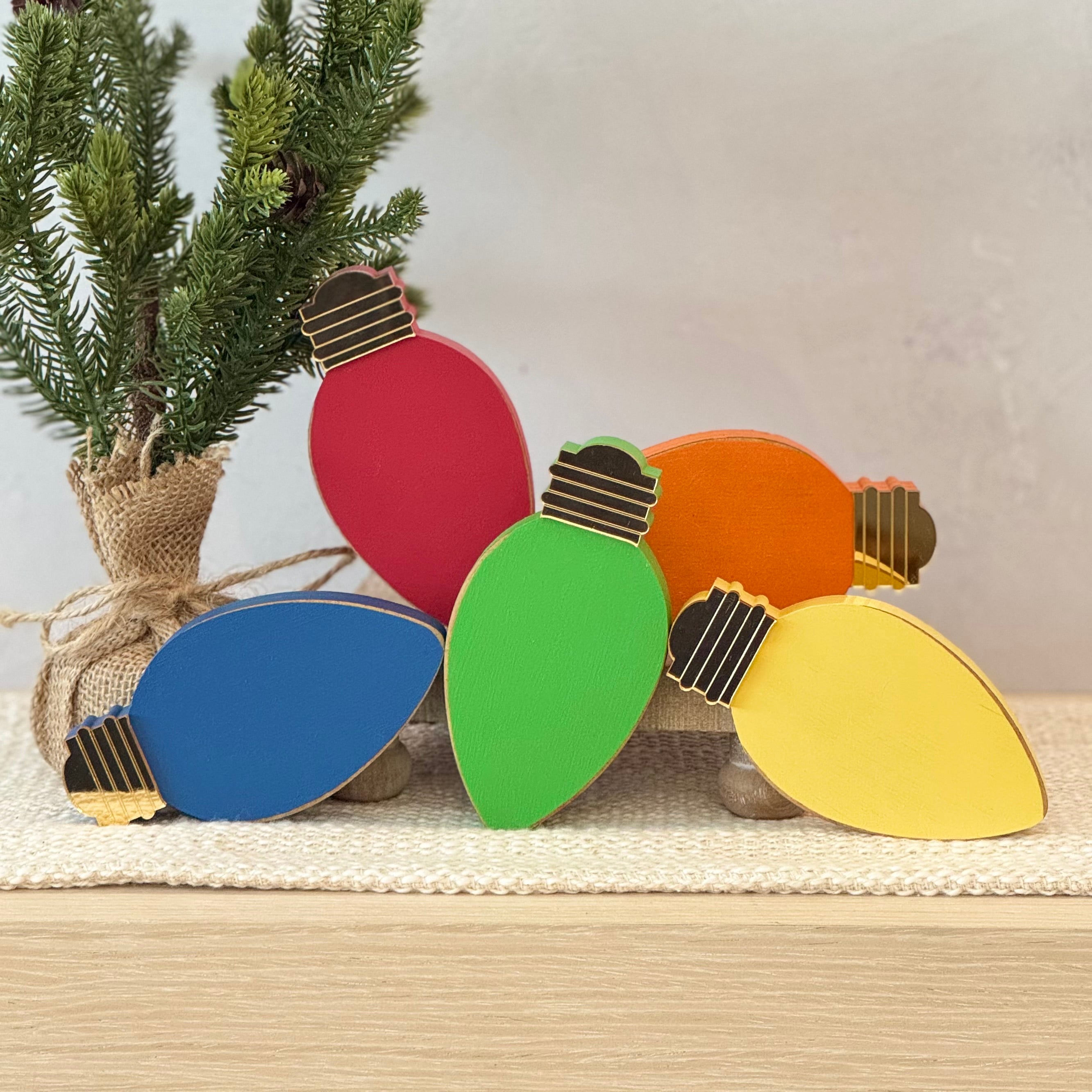Christmas Bulb Chunky Wood Shelf Sitter