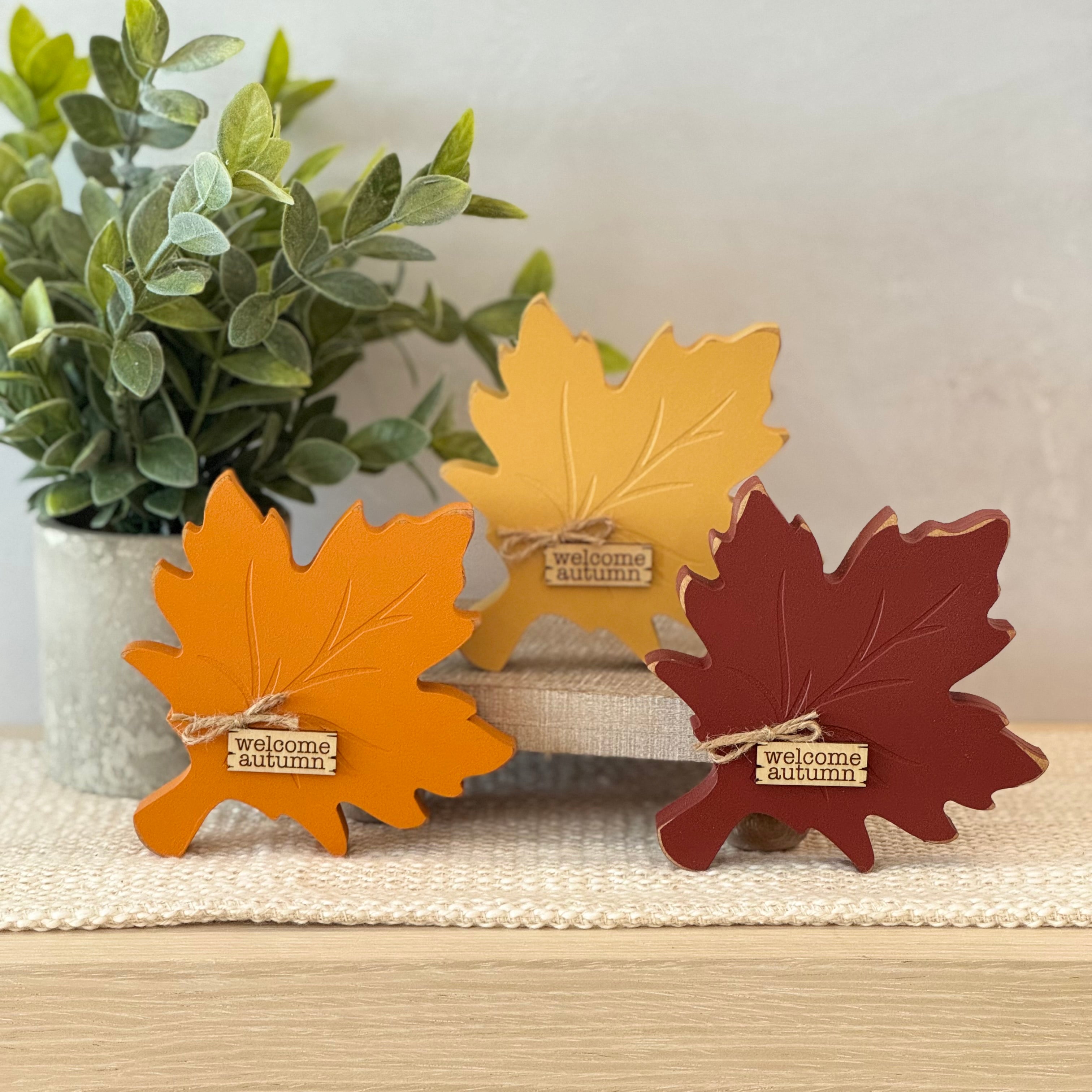 Fall Leaf Chunky Wood Shelf Sitter