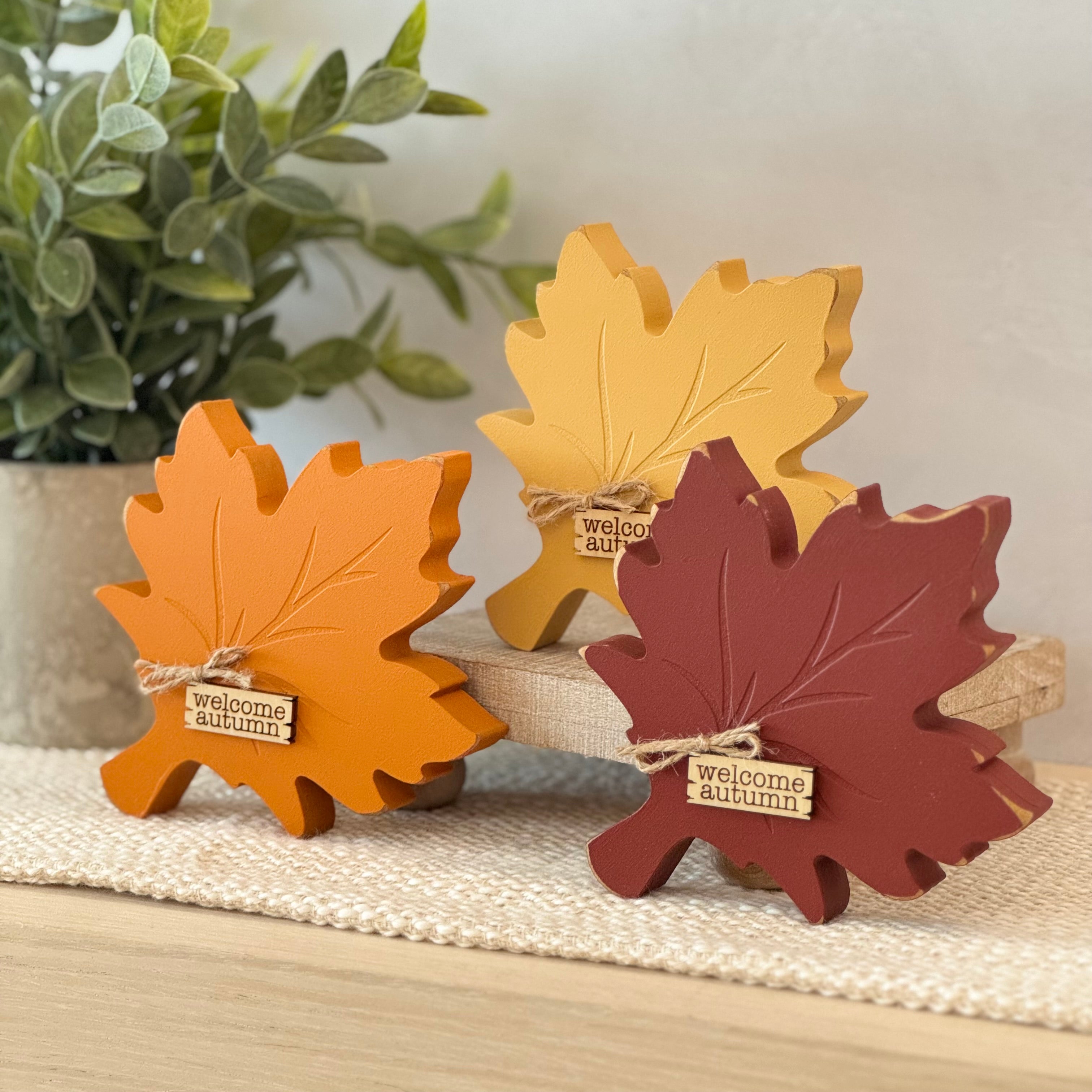 Fall Leaf Chunky Wood Shelf Sitter