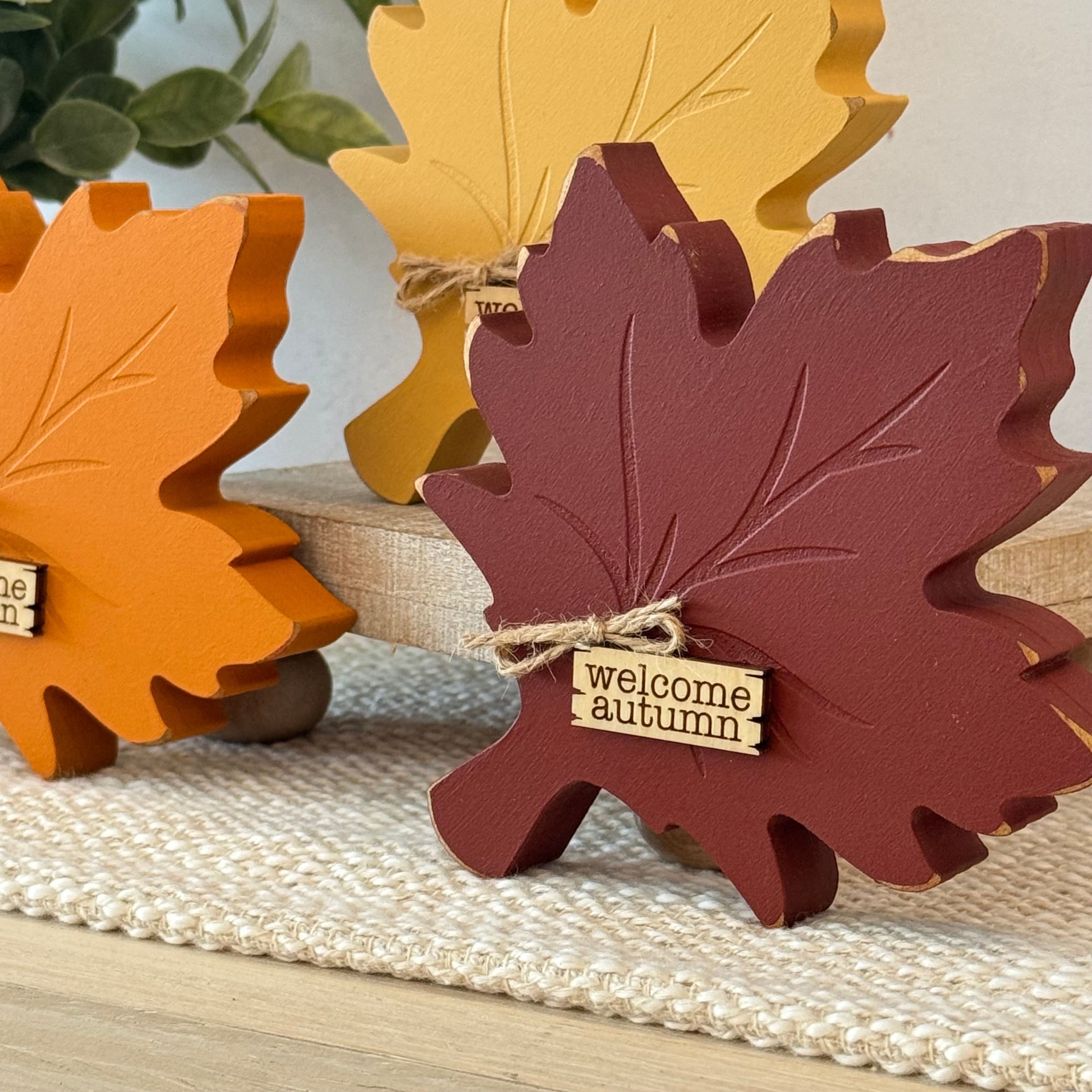 Fall Leaf Chunky Wood Shelf Sitter