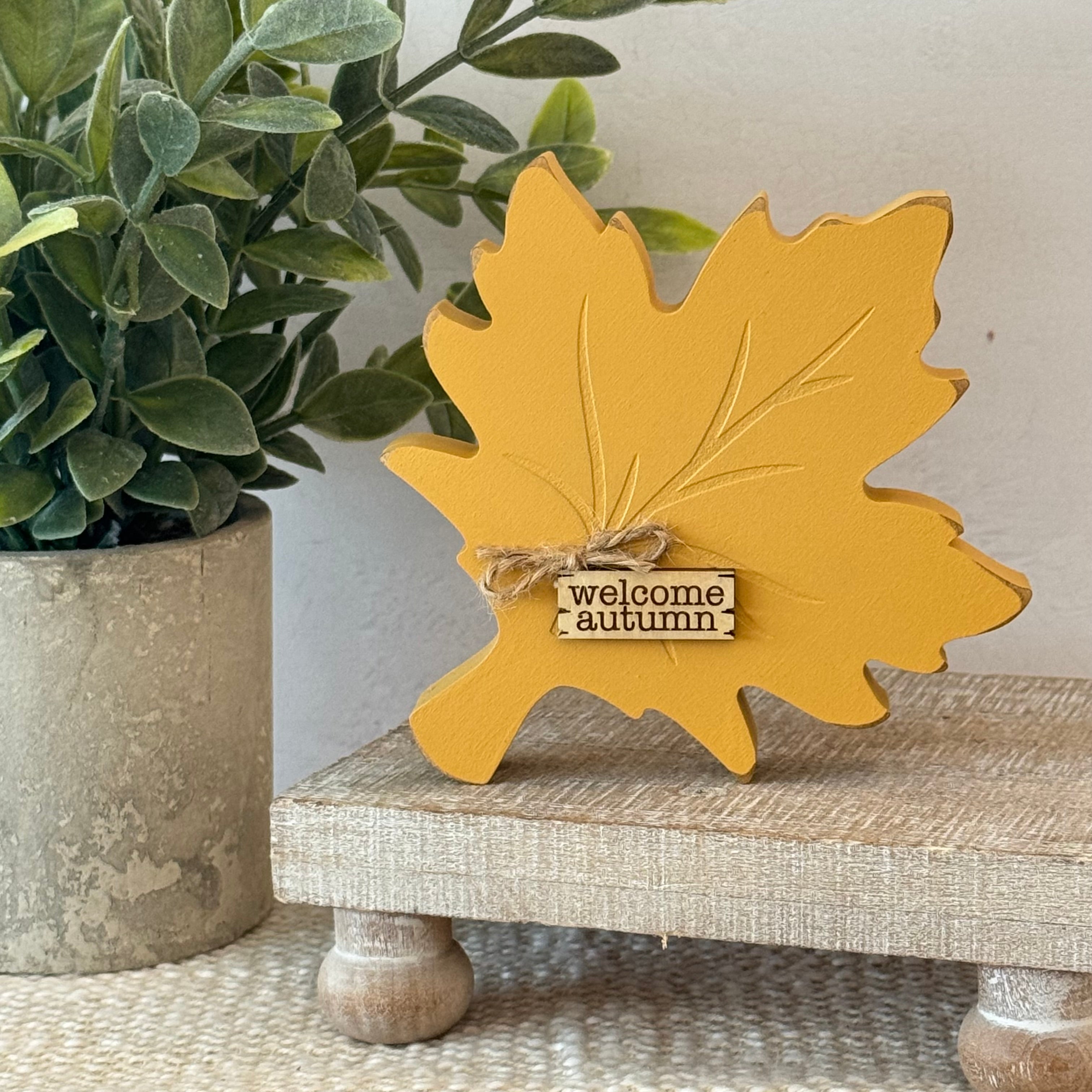Fall Leaf Chunky Wood Shelf Sitter