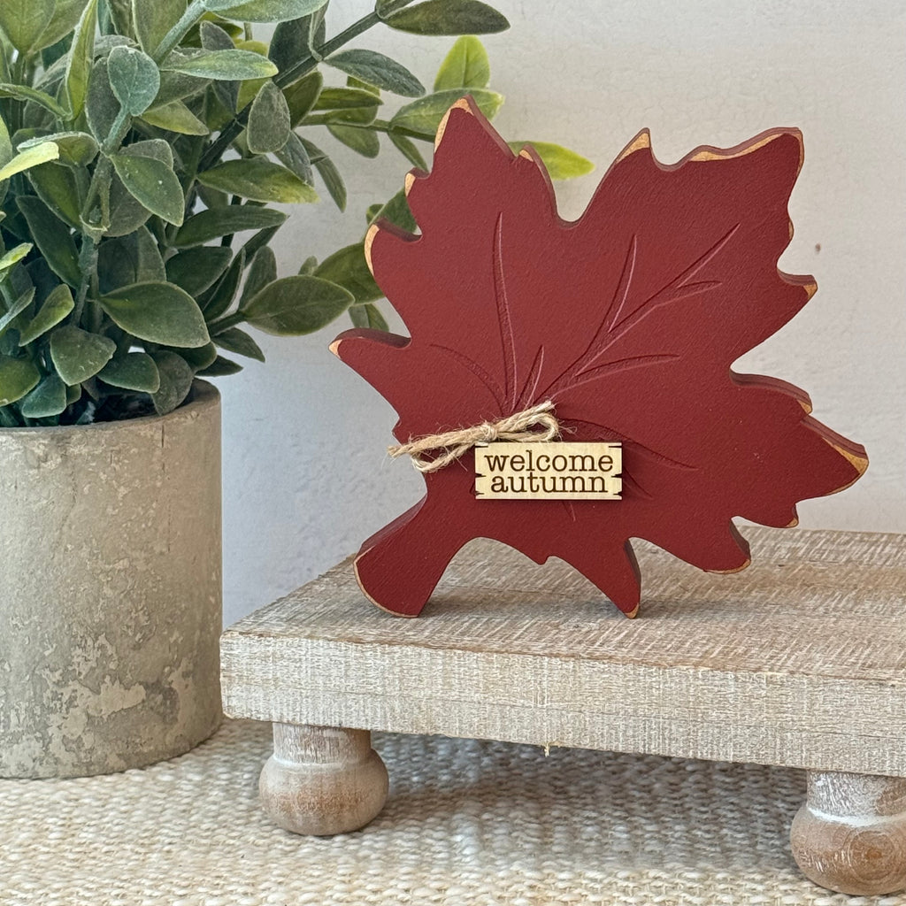 Fall Leaf Chunky Wood Shelf Sitter