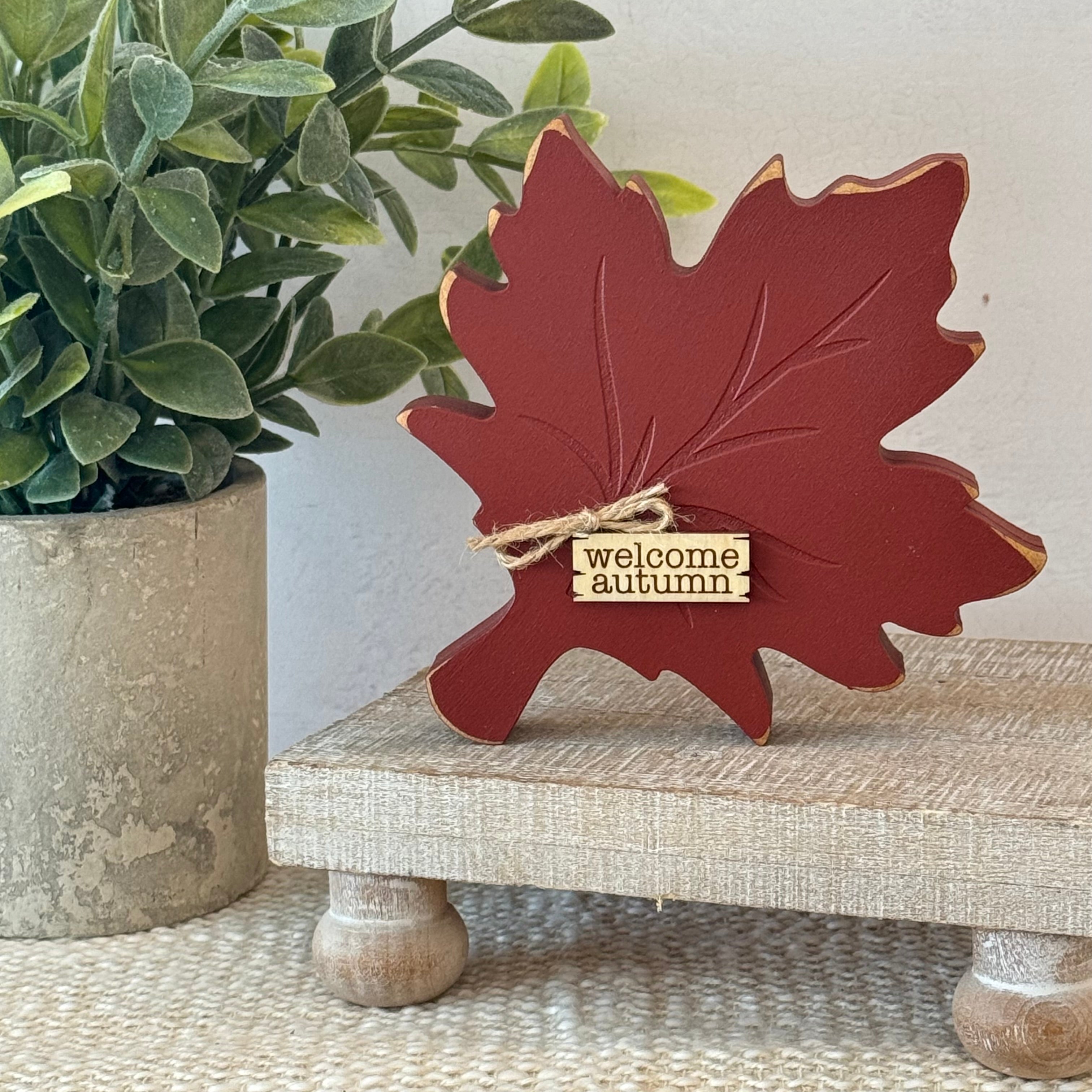 Fall Leaf Chunky Wood Shelf Sitter