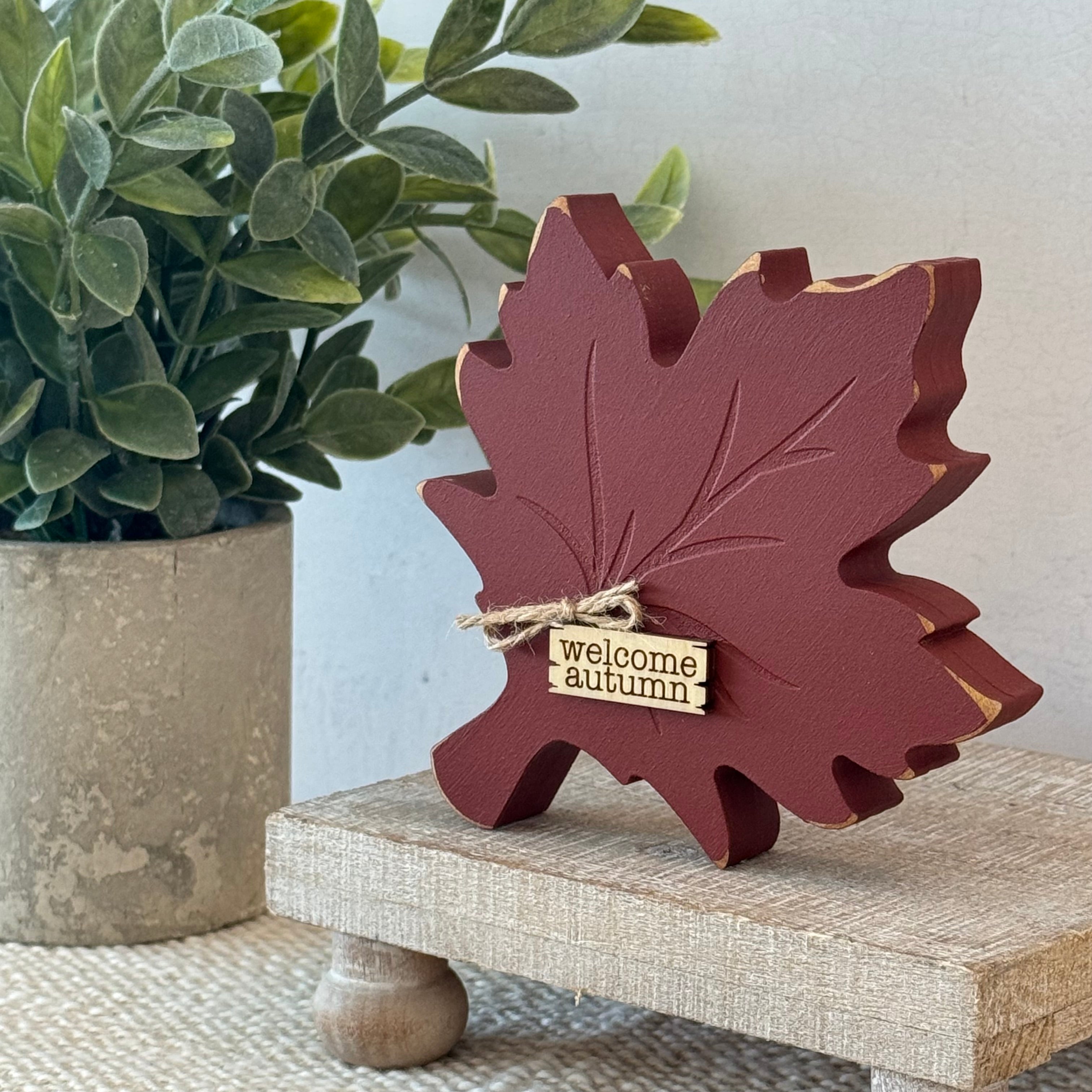 Fall Leaf Chunky Wood Shelf Sitter