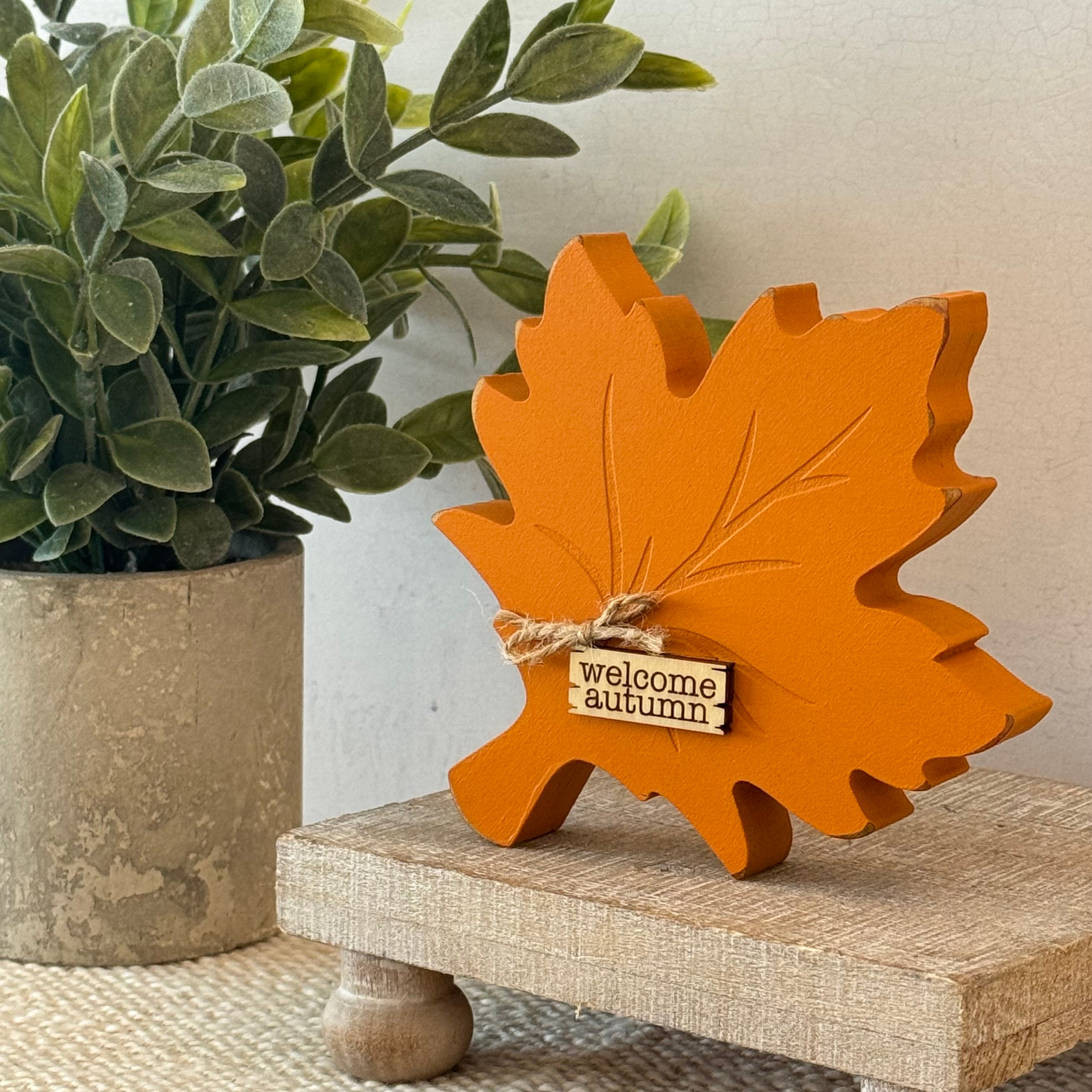 Fall Leaf Chunky Wood Shelf Sitter
