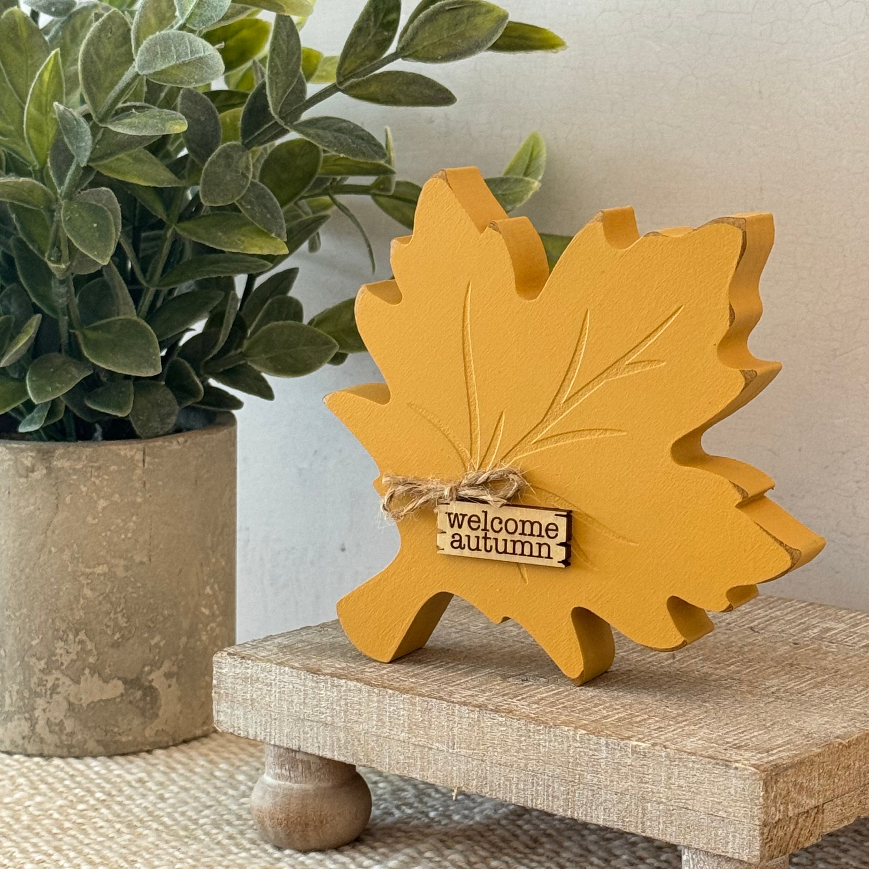 Fall Leaf Chunky Wood Shelf Sitter