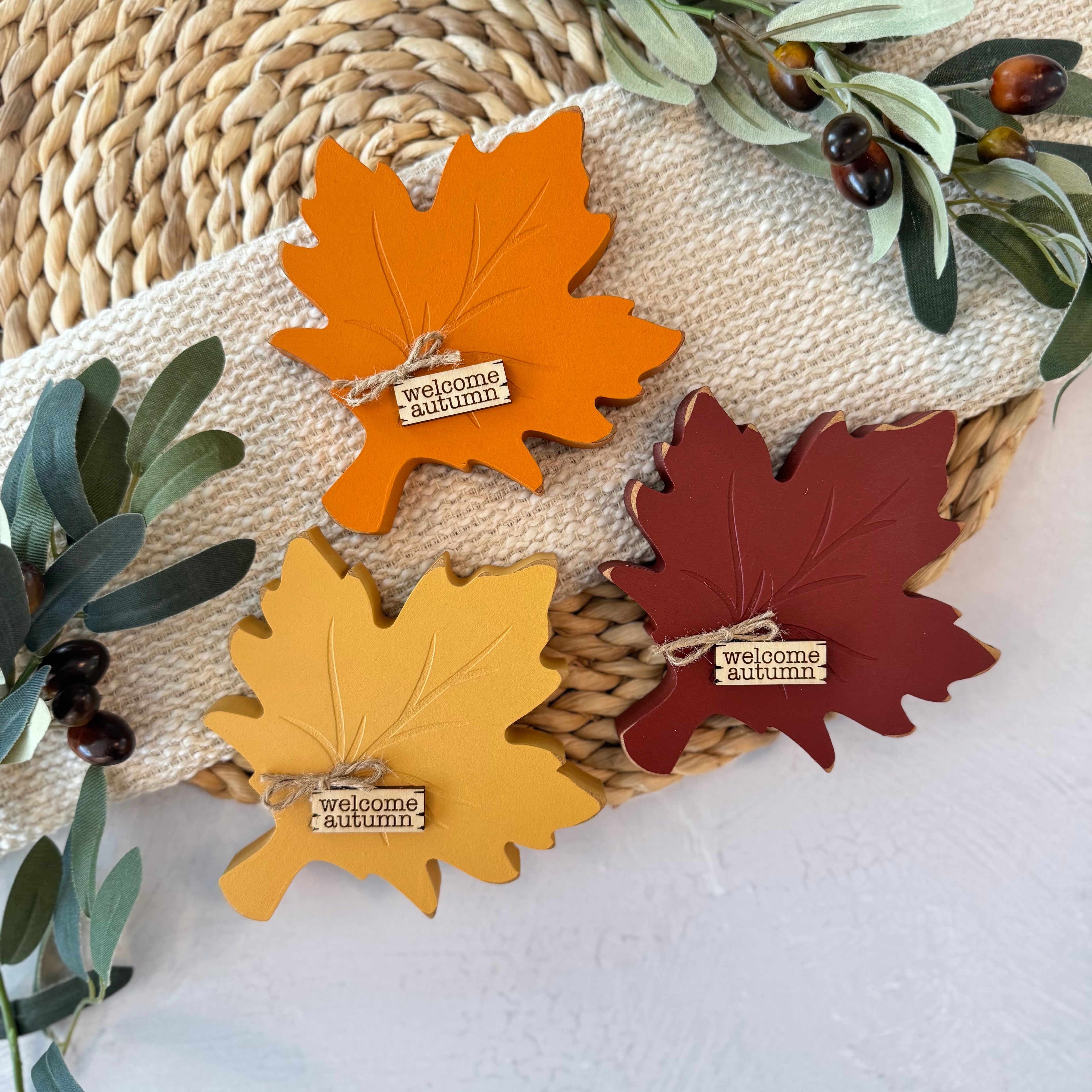 Fall Leaf Chunky Wood Shelf Sitter