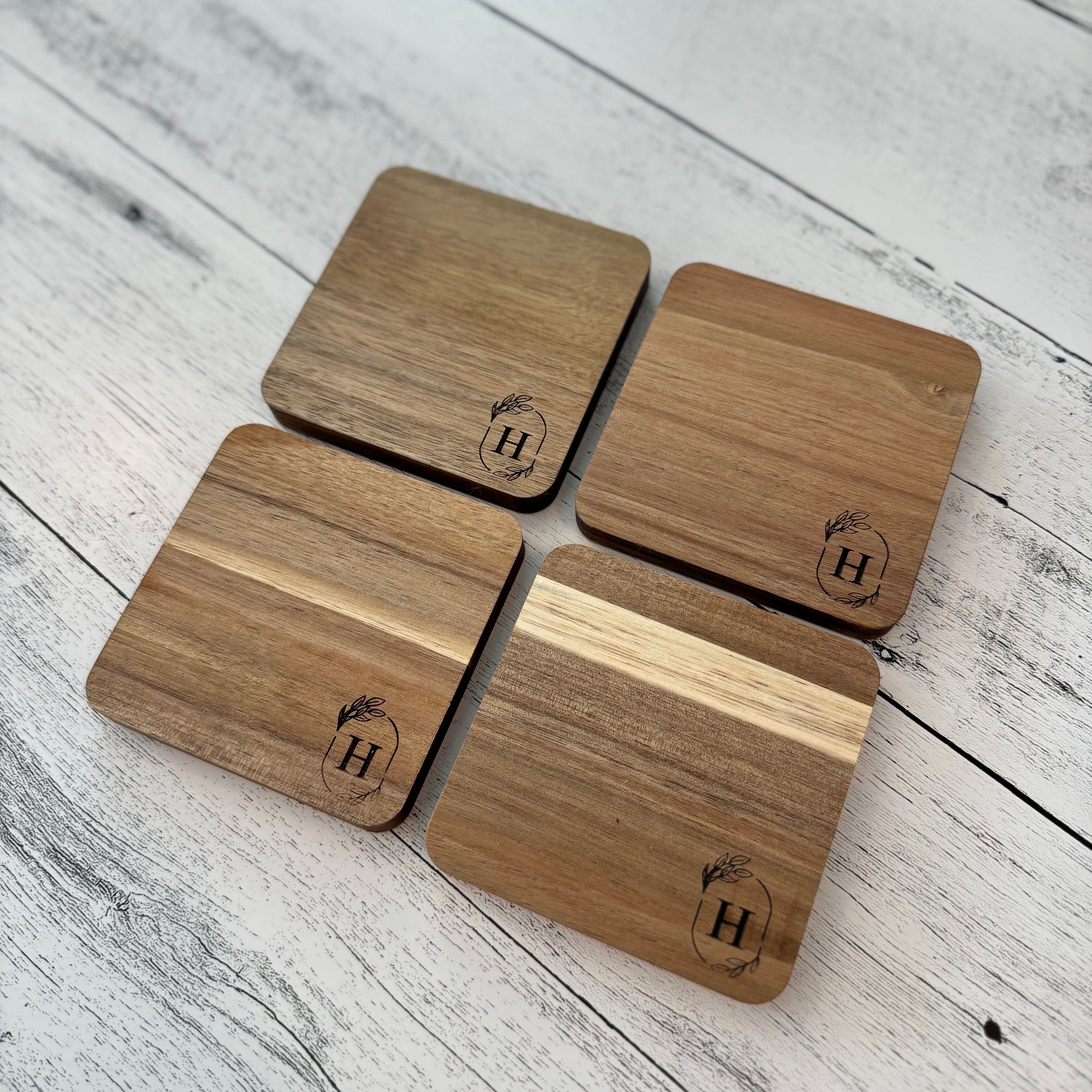 Personalized Initial Wooden Acacia Coaster Set