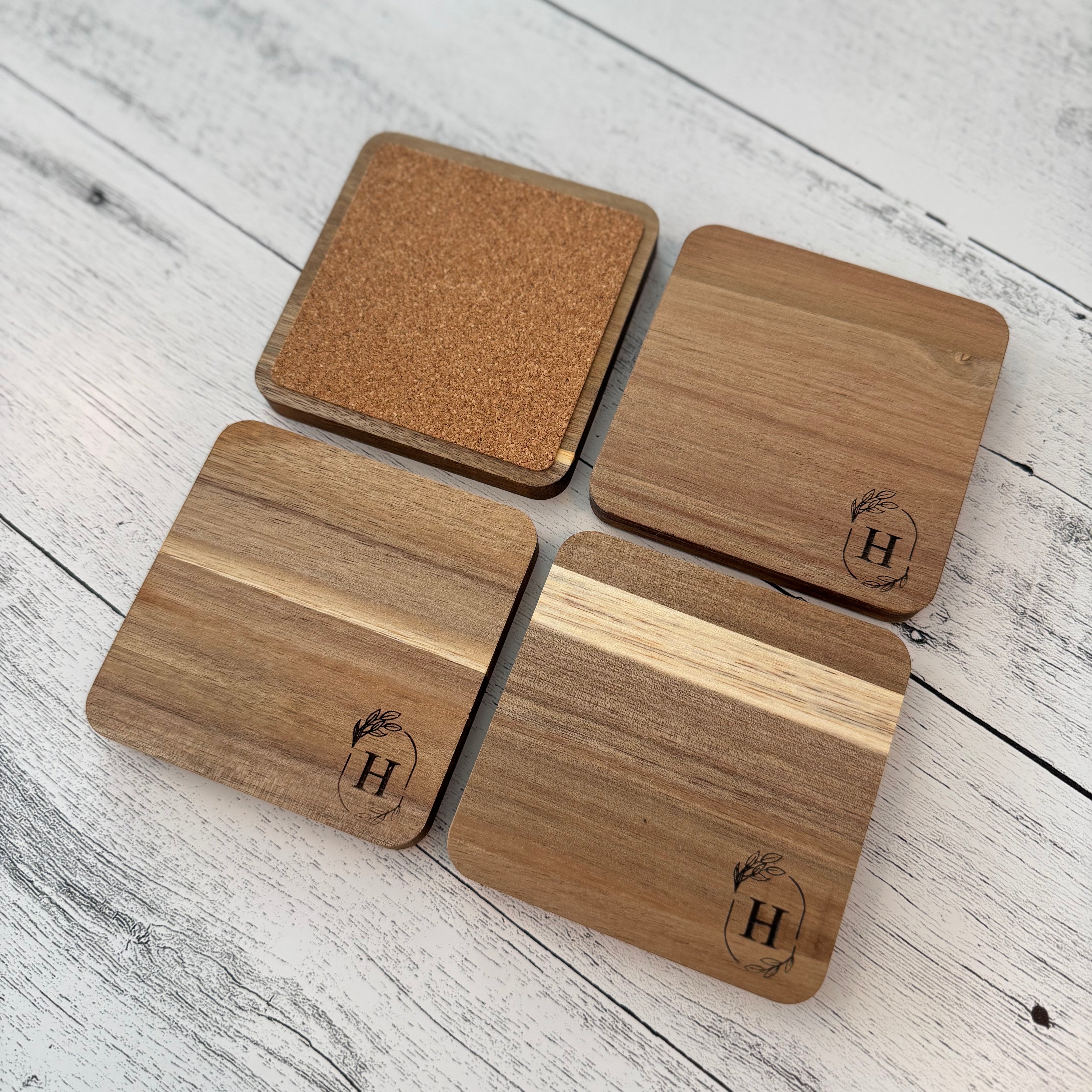 Personalized Initial Wooden Acacia Coaster Set