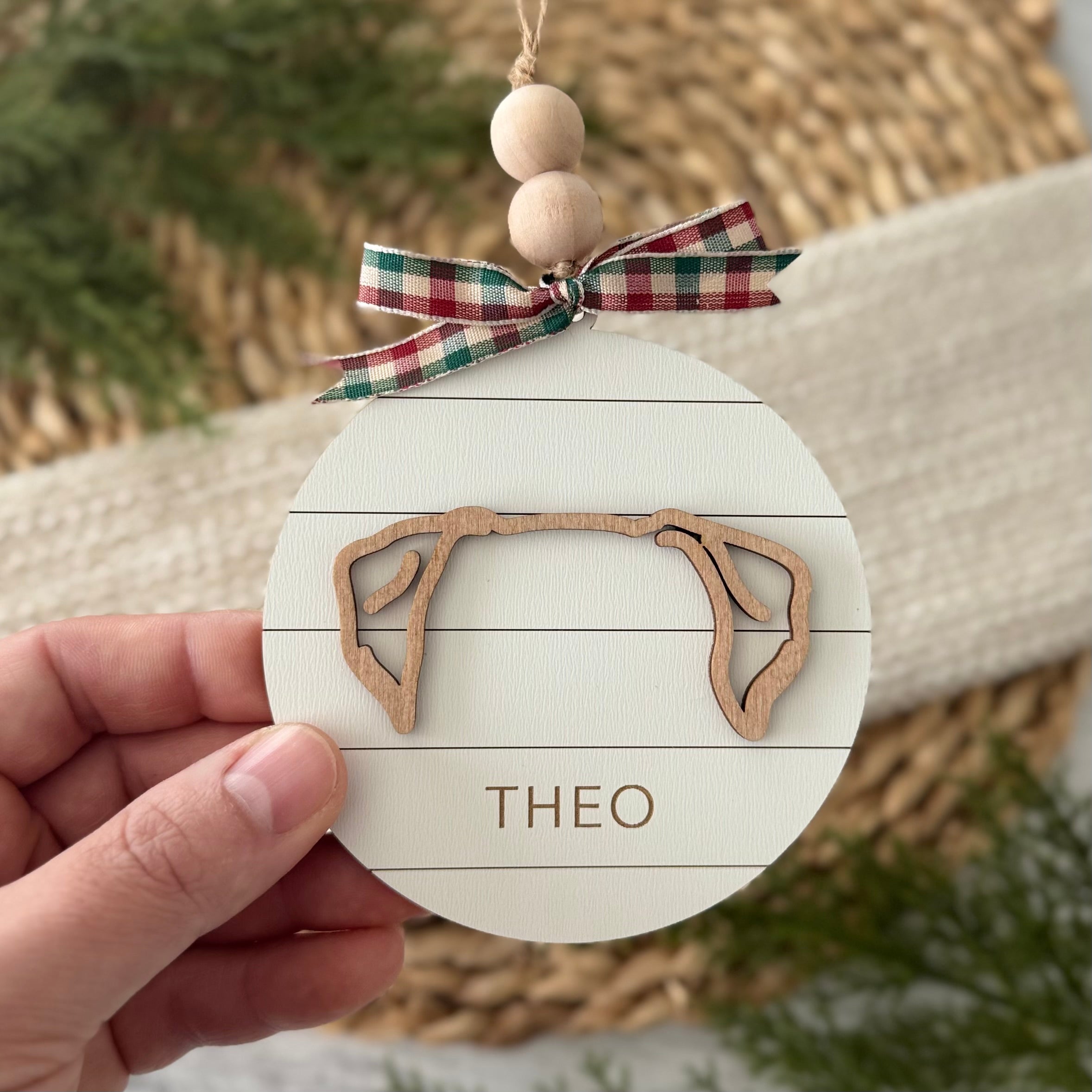 Personalized Dog Ear Silhouette Christmas Ornament