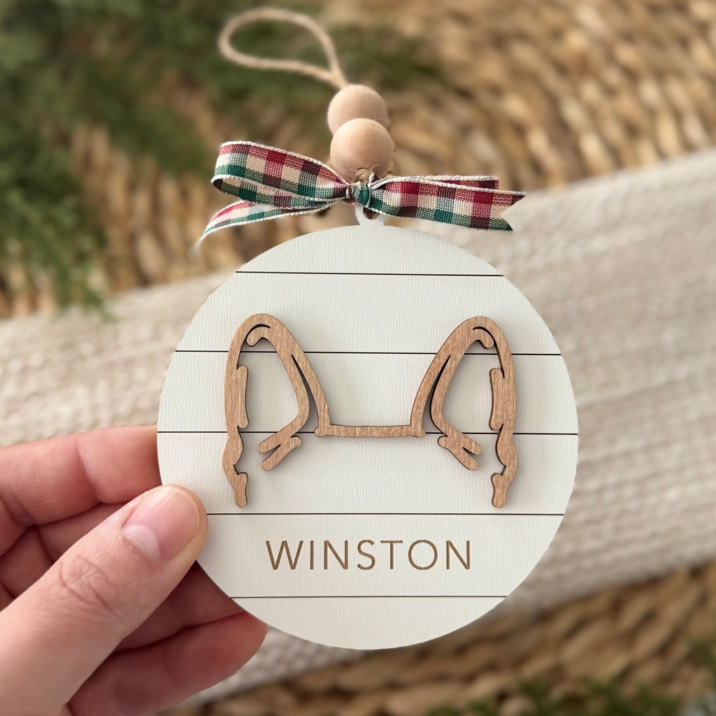 Personalized Dog Ear Silhouette Christmas Ornament