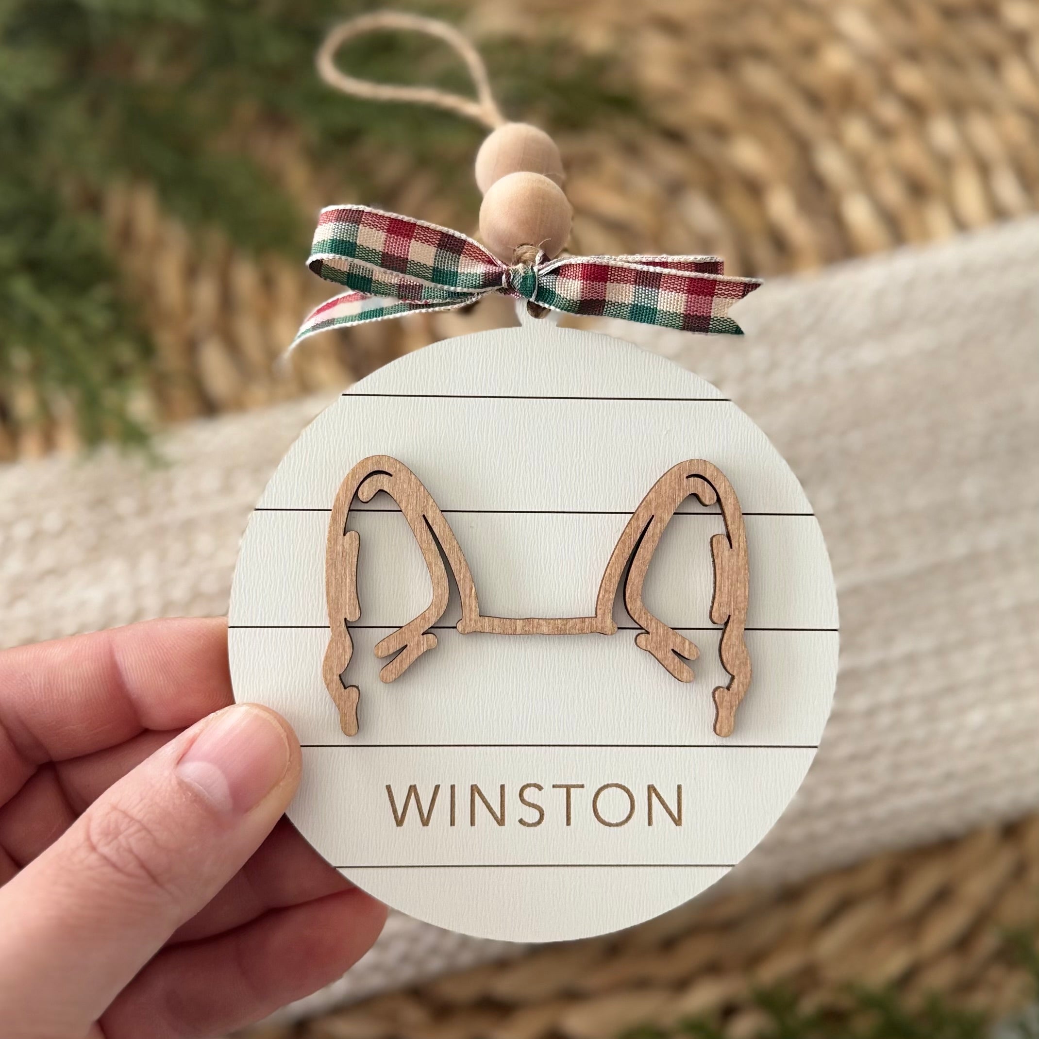 Personalized Dog Ear Silhouette Christmas Ornament