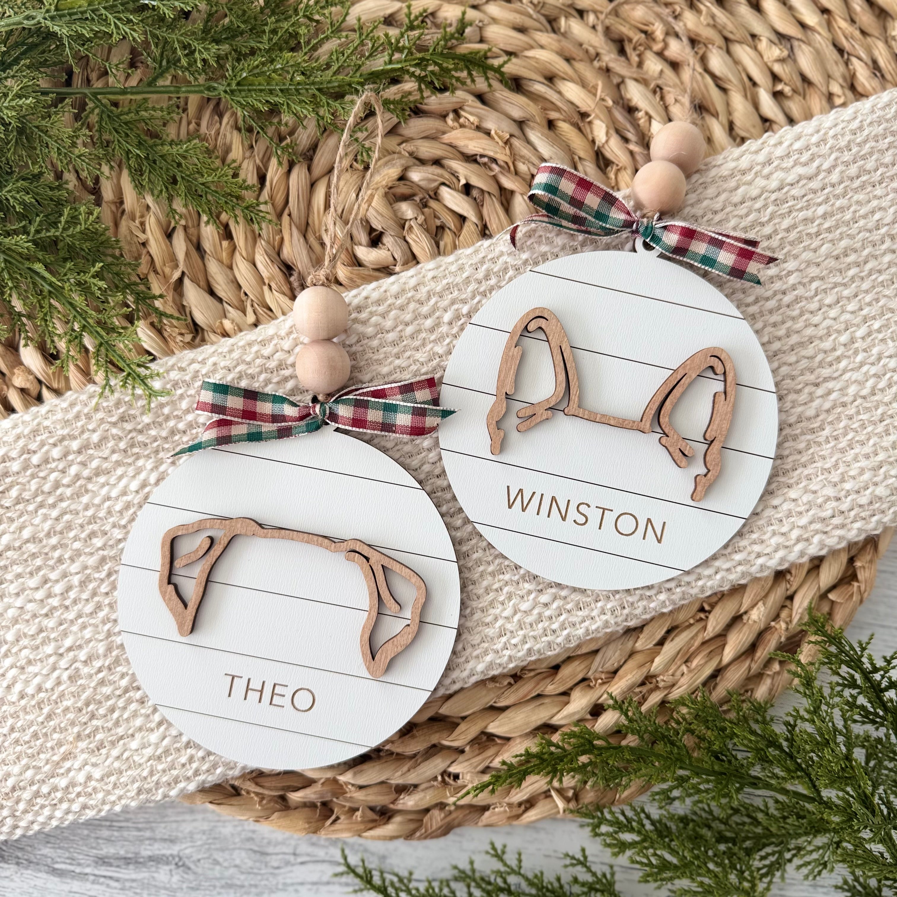 Personalized Dog Ear Silhouette Christmas Ornament