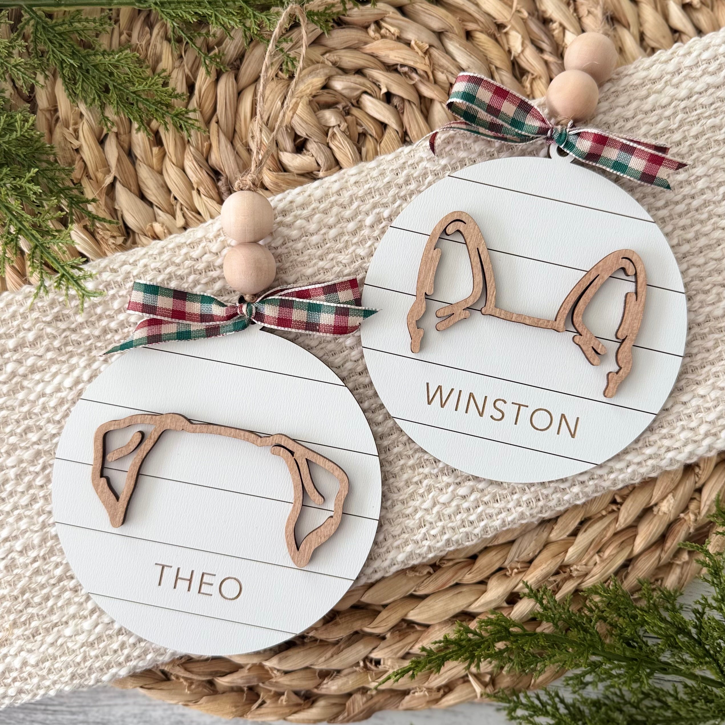 Personalized Dog Ear Silhouette Christmas Ornament